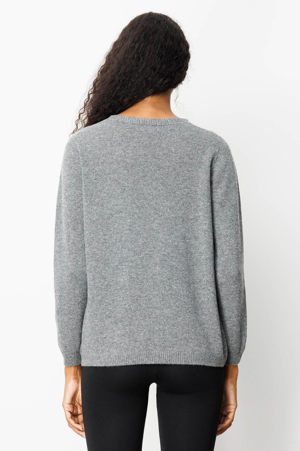 Crew Neck Embroidered Shoulder Sweater