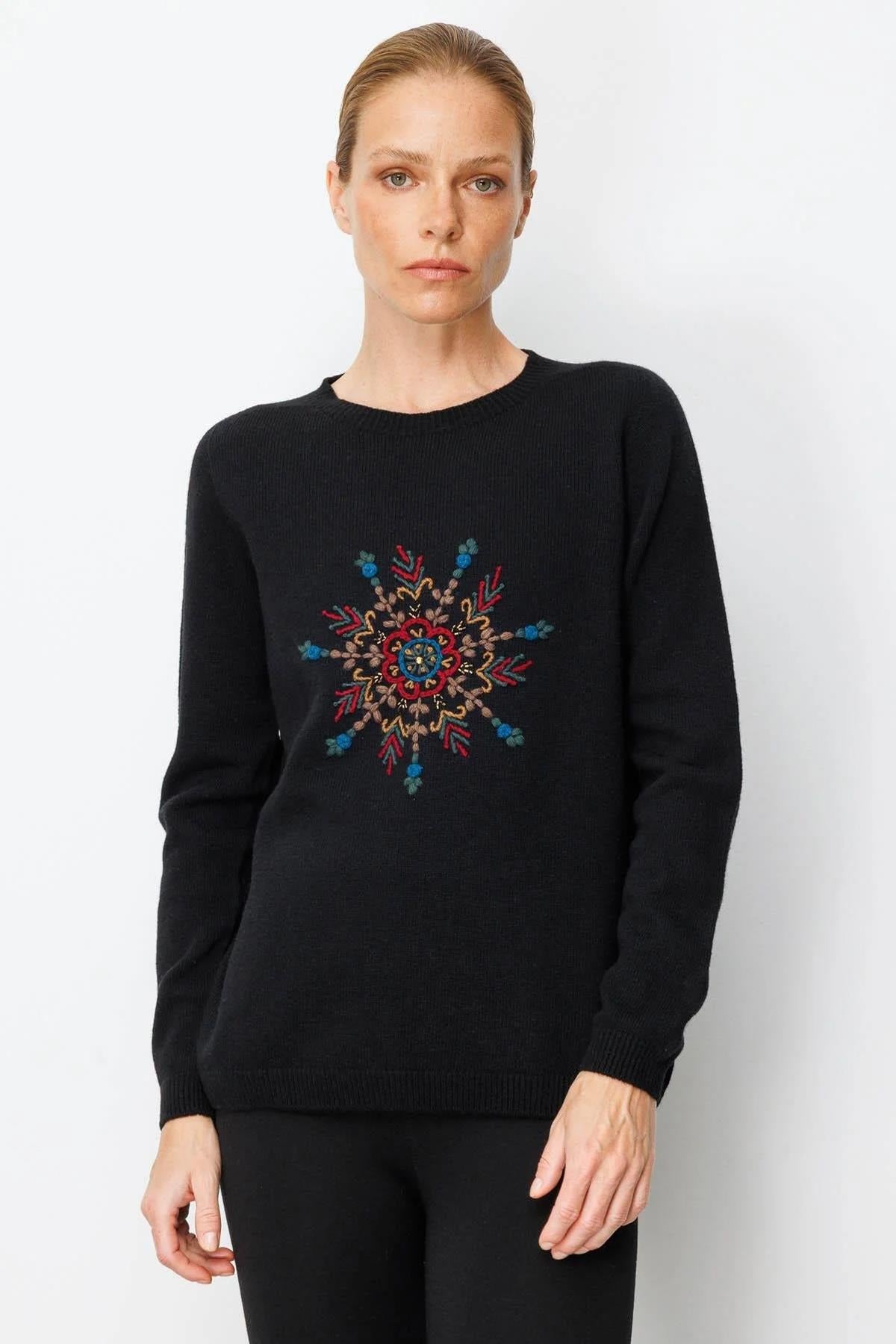 Zero Collar Snowflake Embroidered Sweater