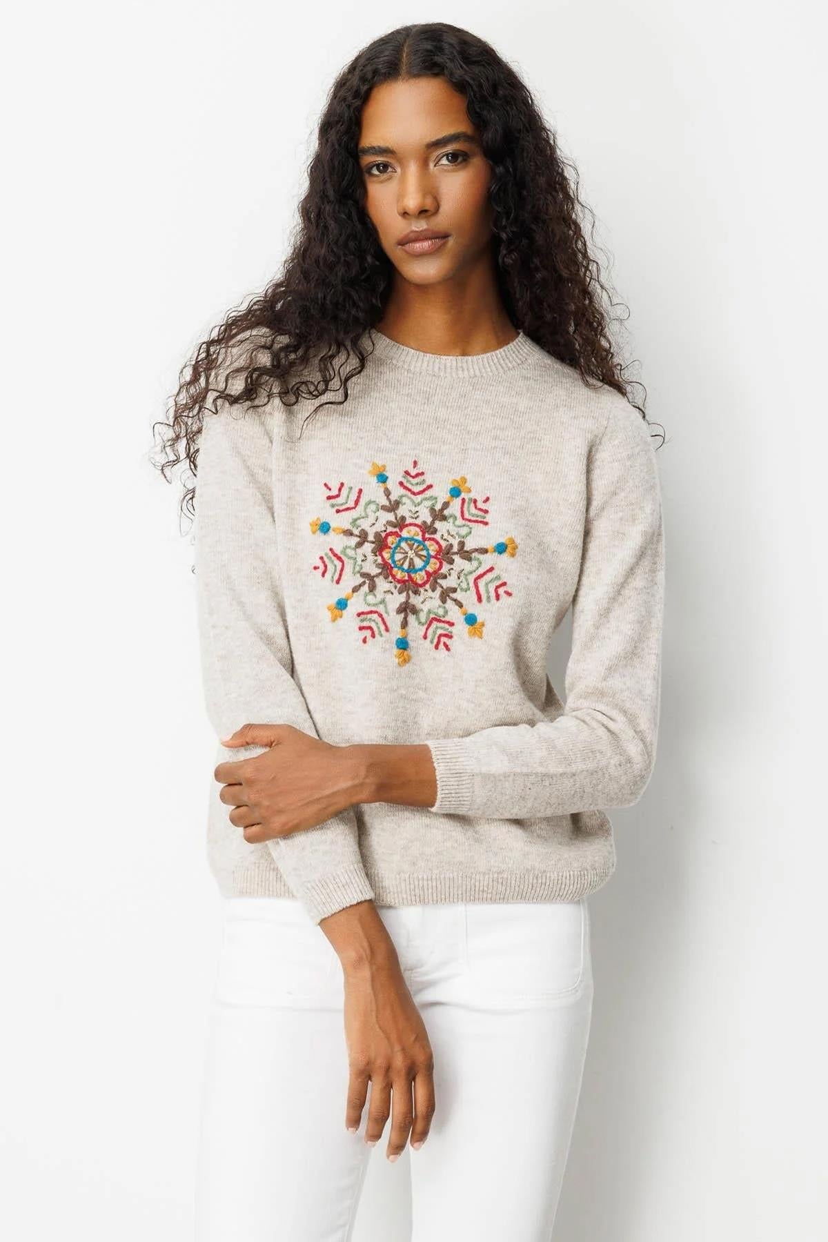 Zero Collar Snowflake Embroidered Sweater