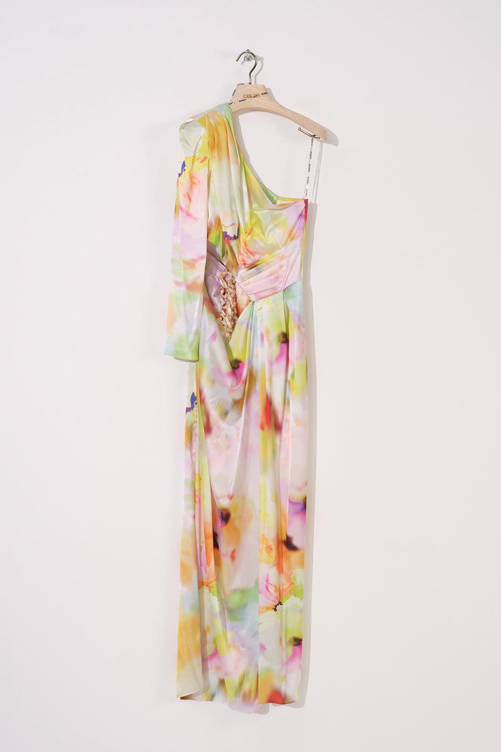 Desenli Zincir Ve Pencere Detaylı Yırtmaçlı Elbise - Eser Giyim