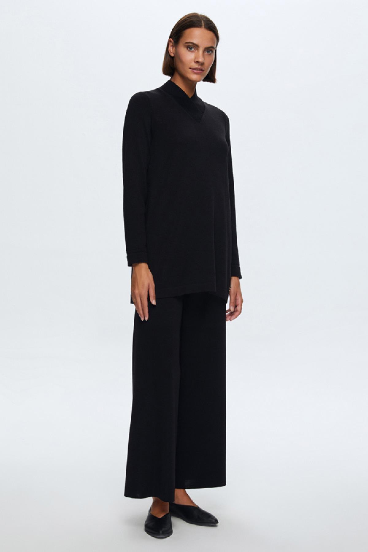 Miss Dalida Dik V Yaka Uzun Kollu Triko Tunik - Eser Giyim