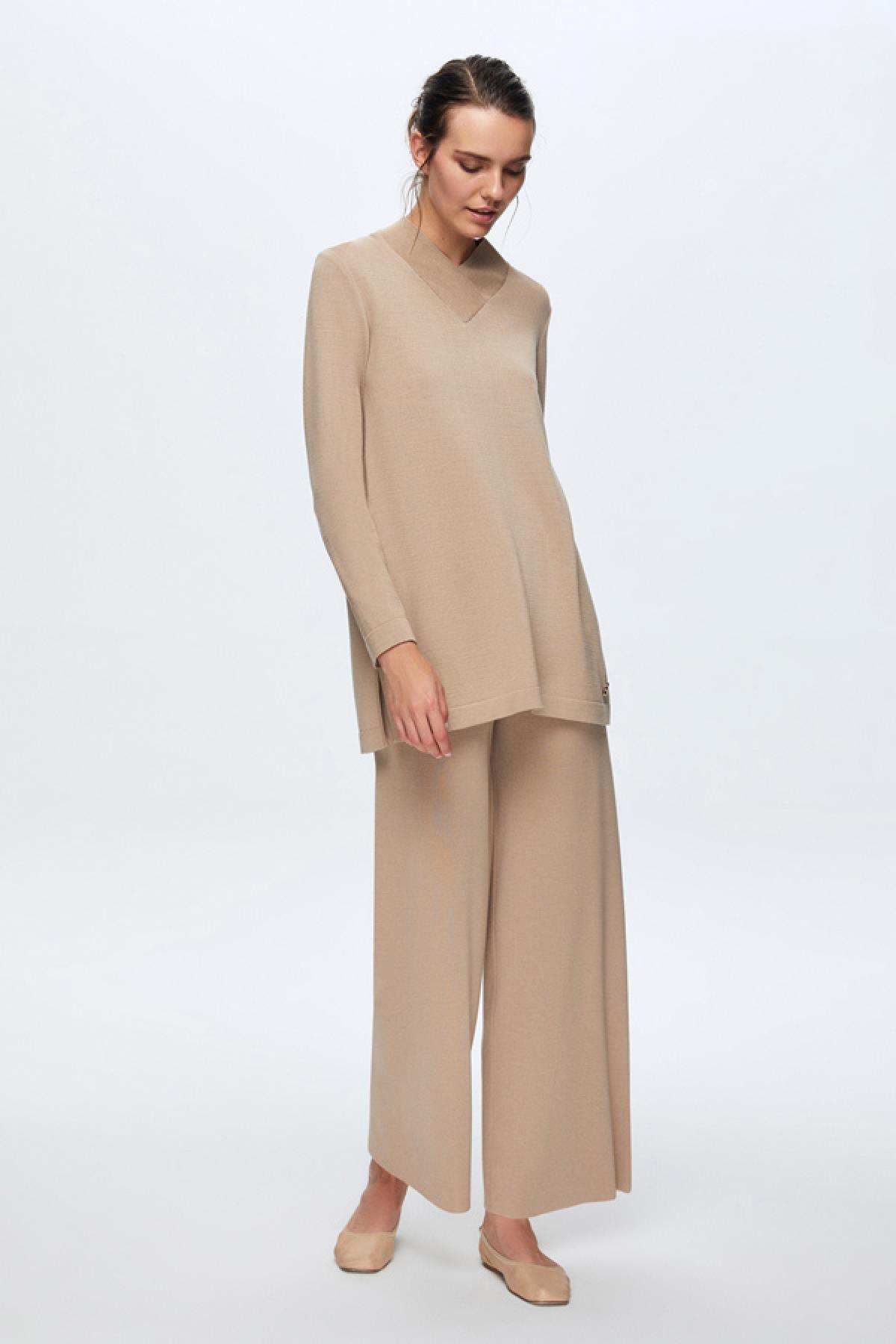 Miss Dalida Dik V Yaka Uzun Kollu Triko Tunik - Eser Giyim