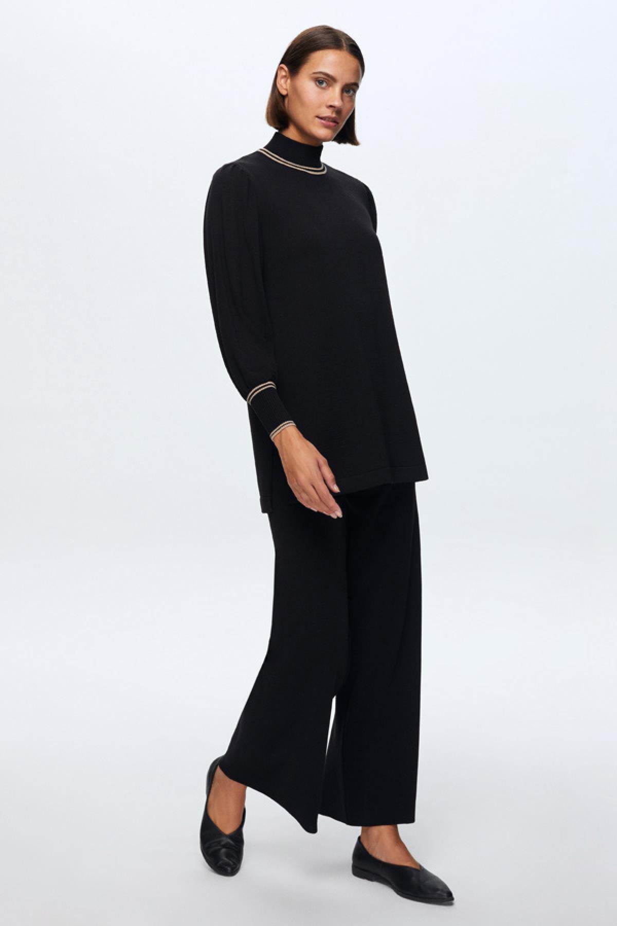 Miss Dalida Dik Yaka Balon Kollu Triko Tunik - Eser Giyim