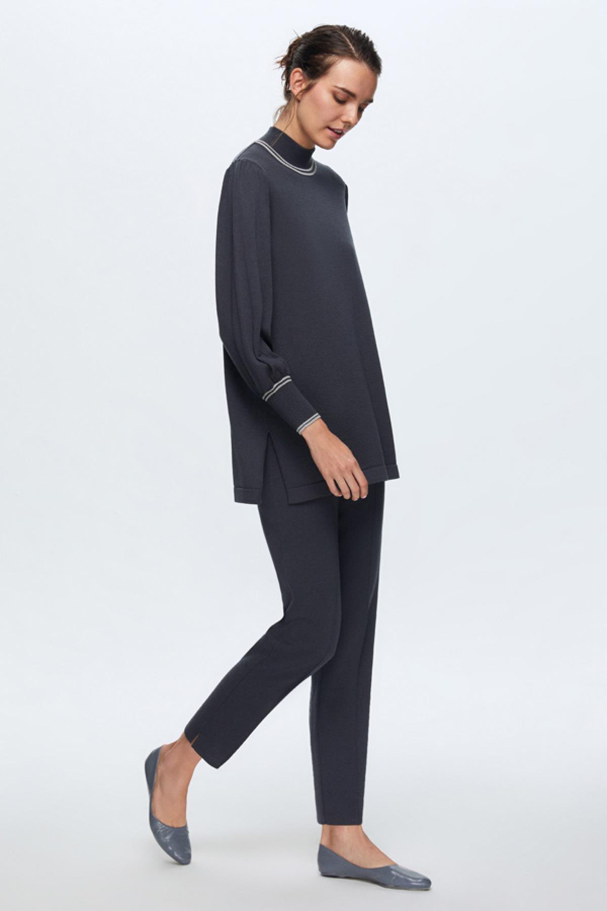 Miss Dalida Dik Yaka Balon Kollu Triko Tunik - Eser Giyim