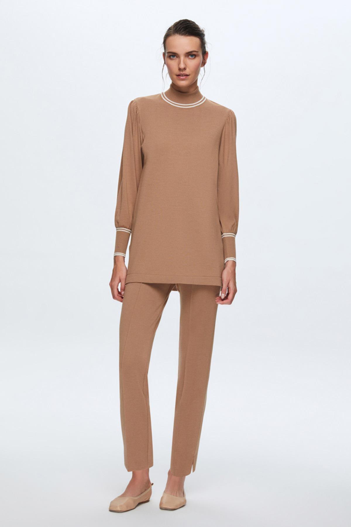 Miss Dalida Dik Yaka Balon Kollu Triko Tunik - Eser Giyim