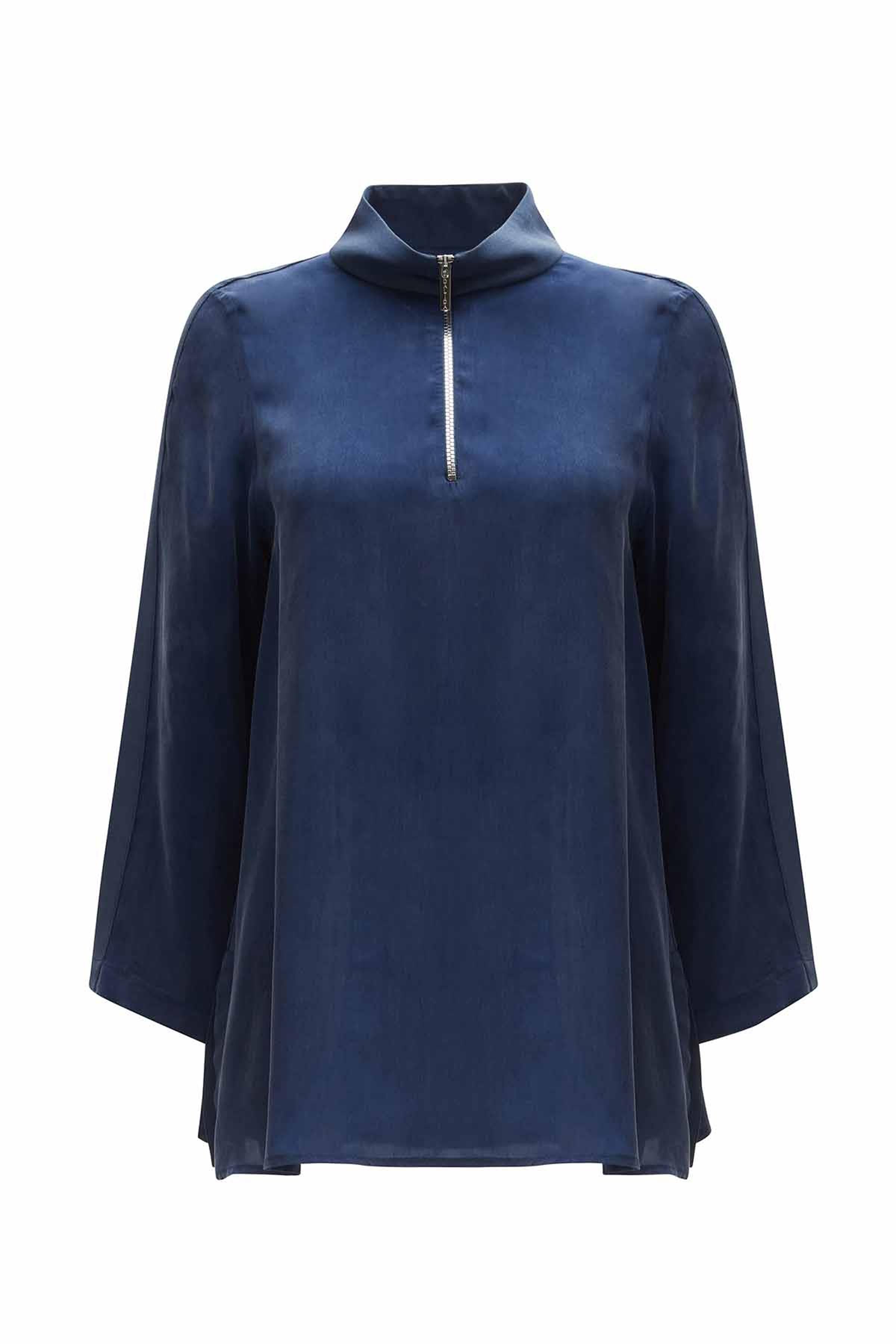 Stand Collar Zippered Long Sleeve Tunic