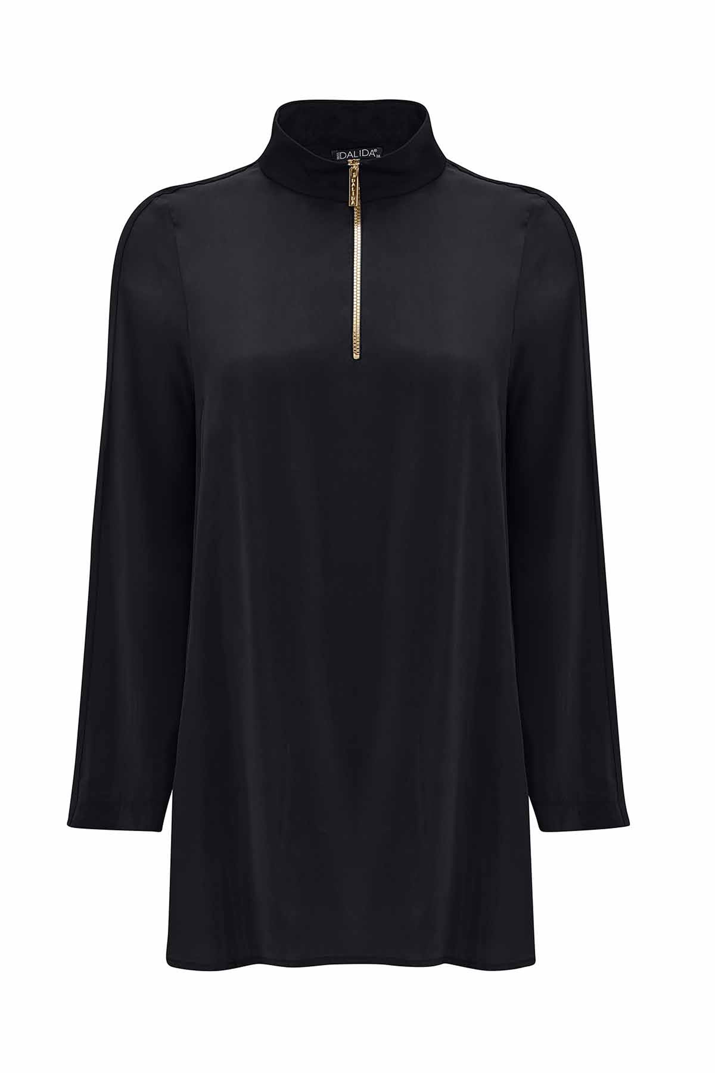 Stand Collar Zippered Long Sleeve Tunic