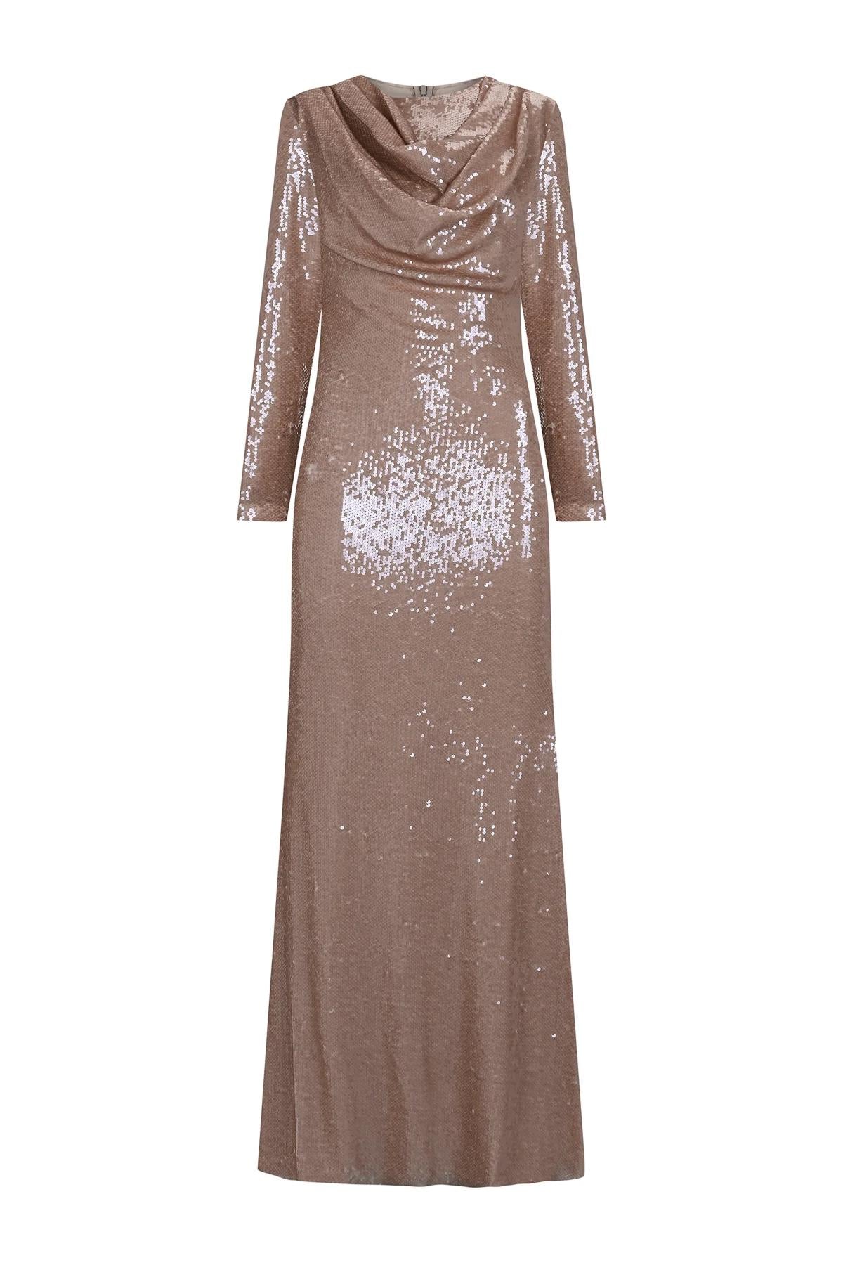 Drape Detailed Sequined Evening Dress