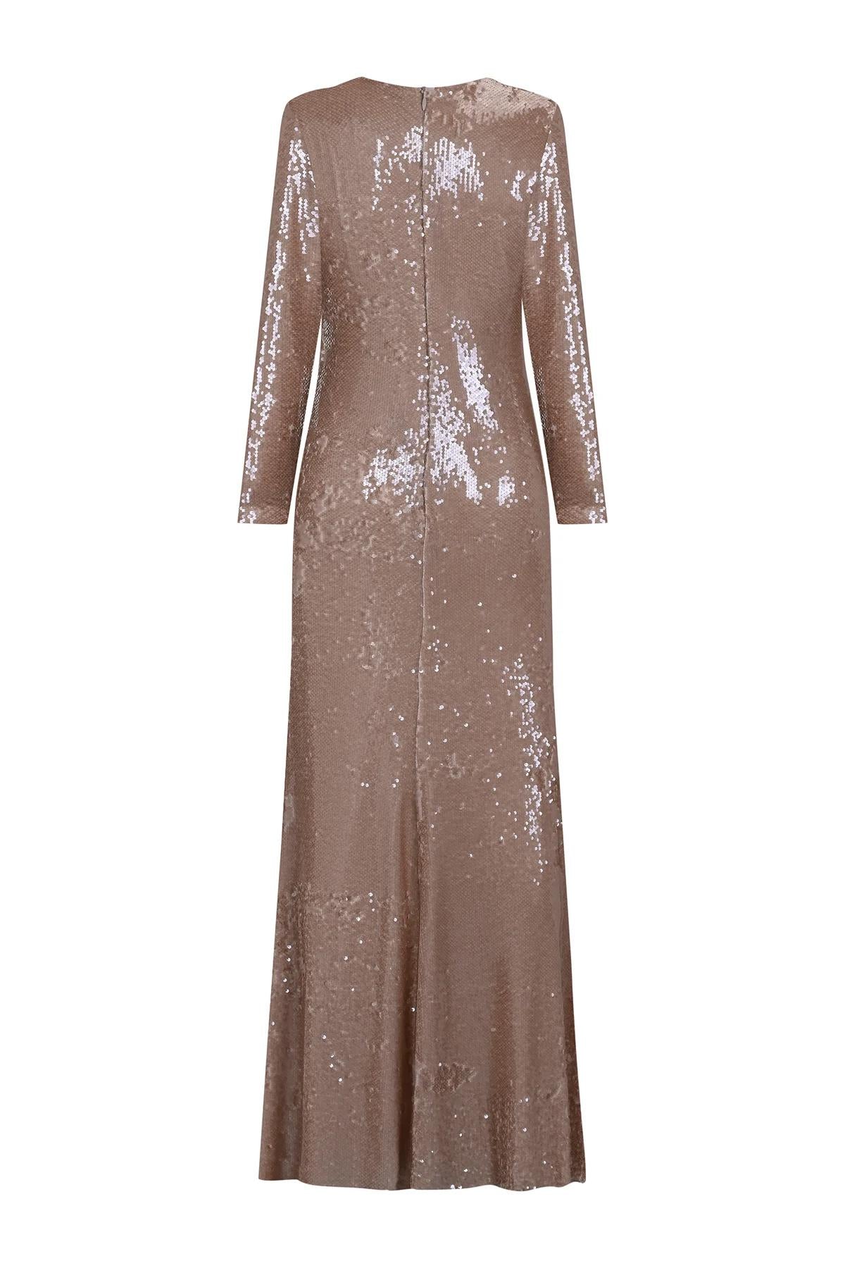 Drape Detailed Sequined Evening Dress