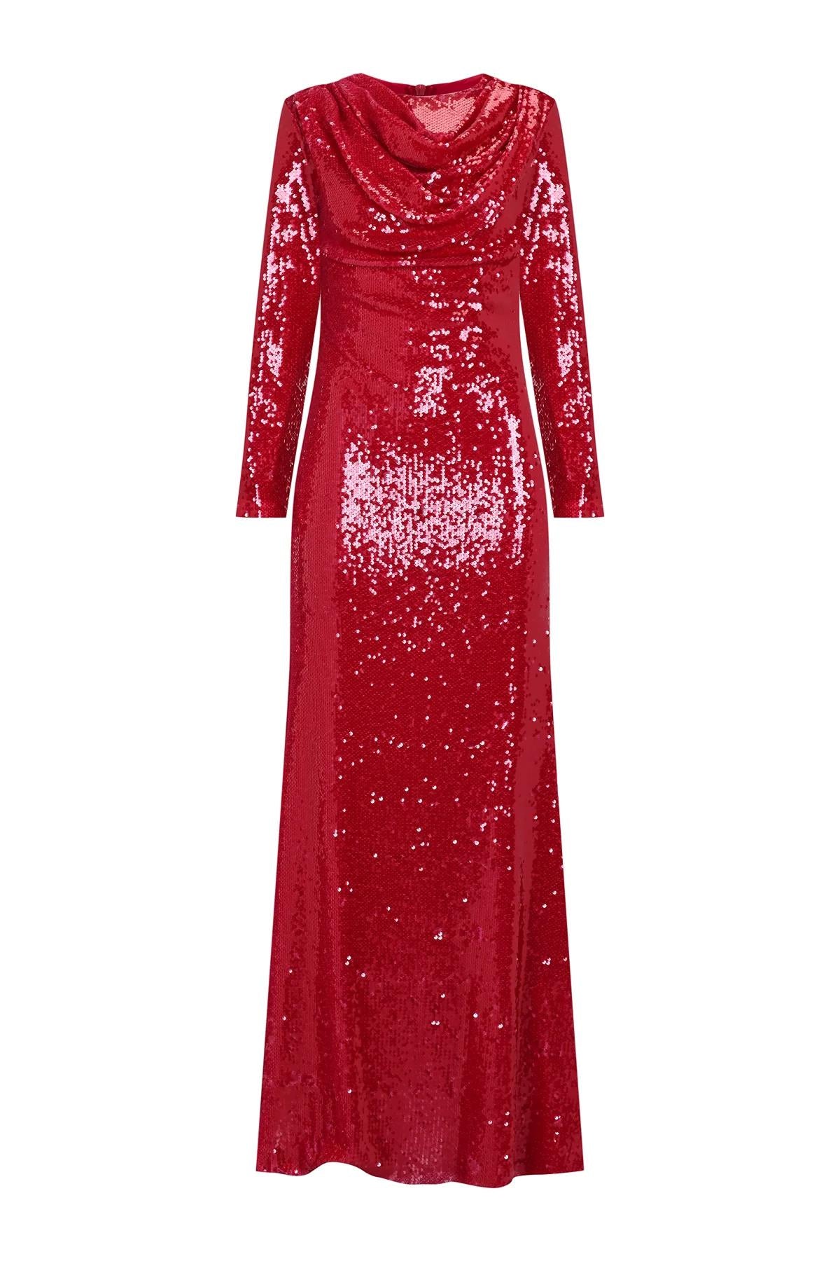 Drape Detailed Sequined Evening Dress