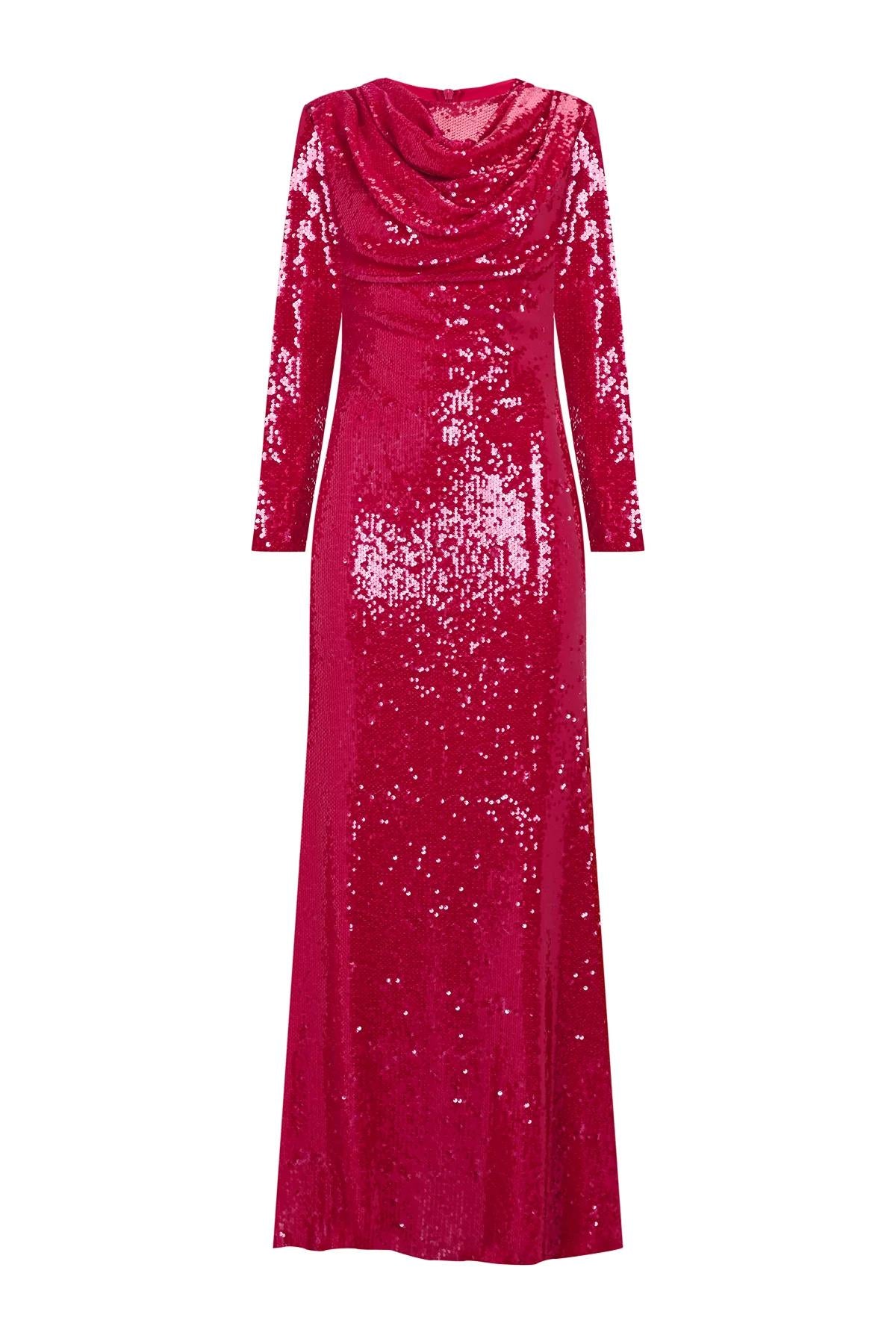 Drape Detaylı Pul Payetli Abiye Elbise