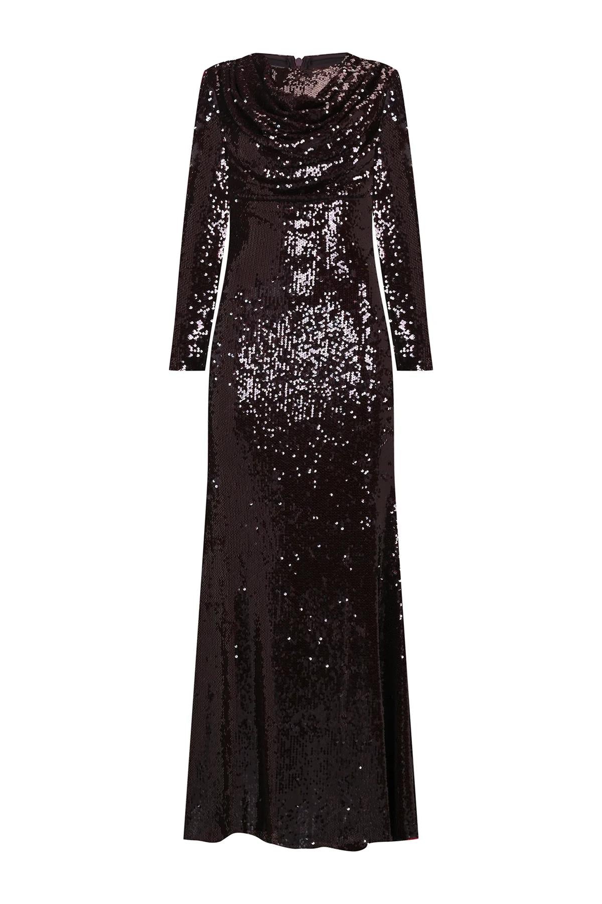 Drape Detailed Sequined Evening Dress