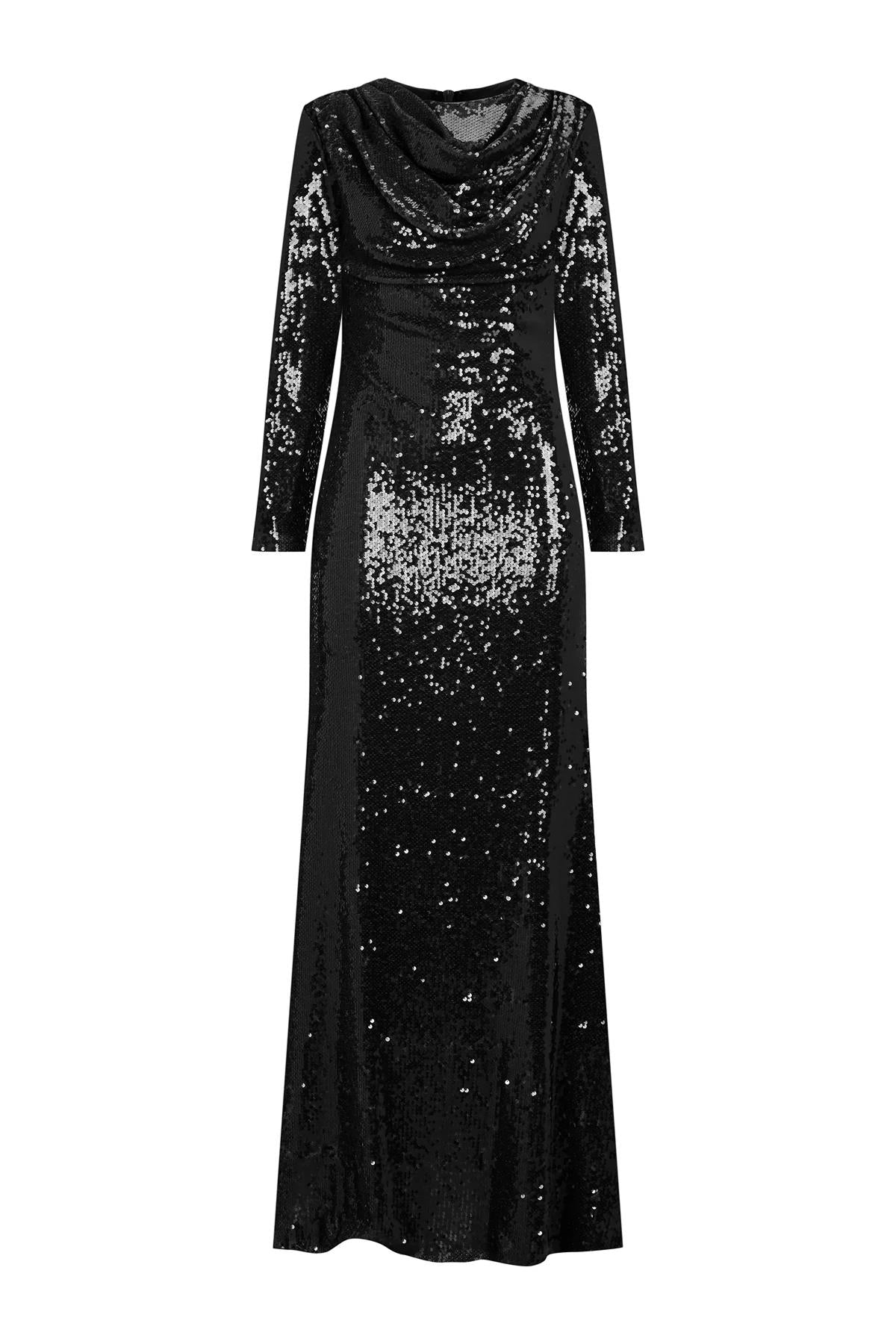 Drape Detailed Sequined Evening Dress