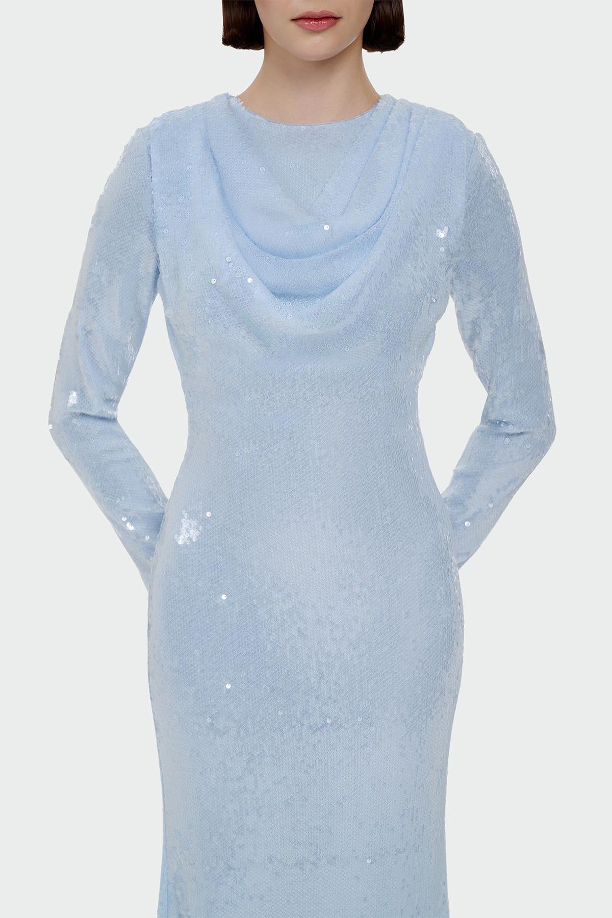 Drape Detailed Sequined Evening Dress