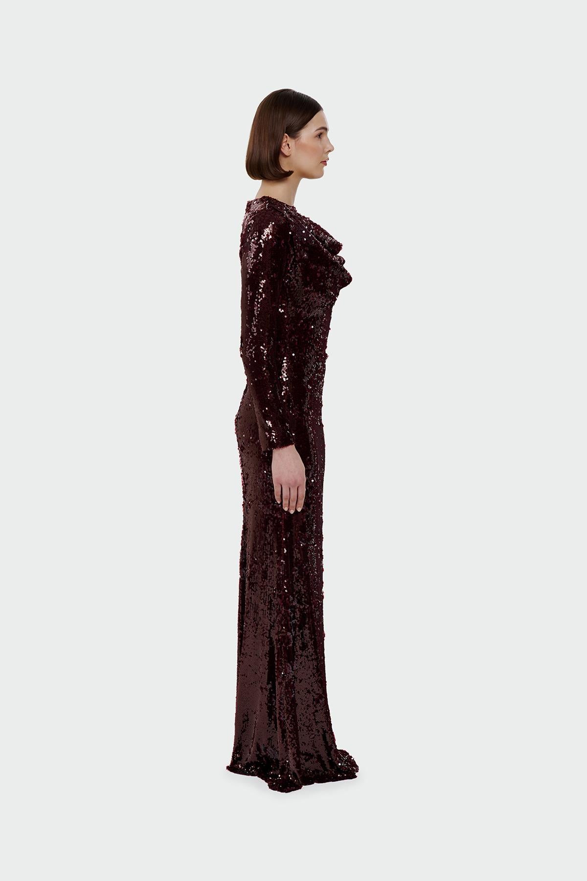 Drape Detailed Sequined Evening Dress