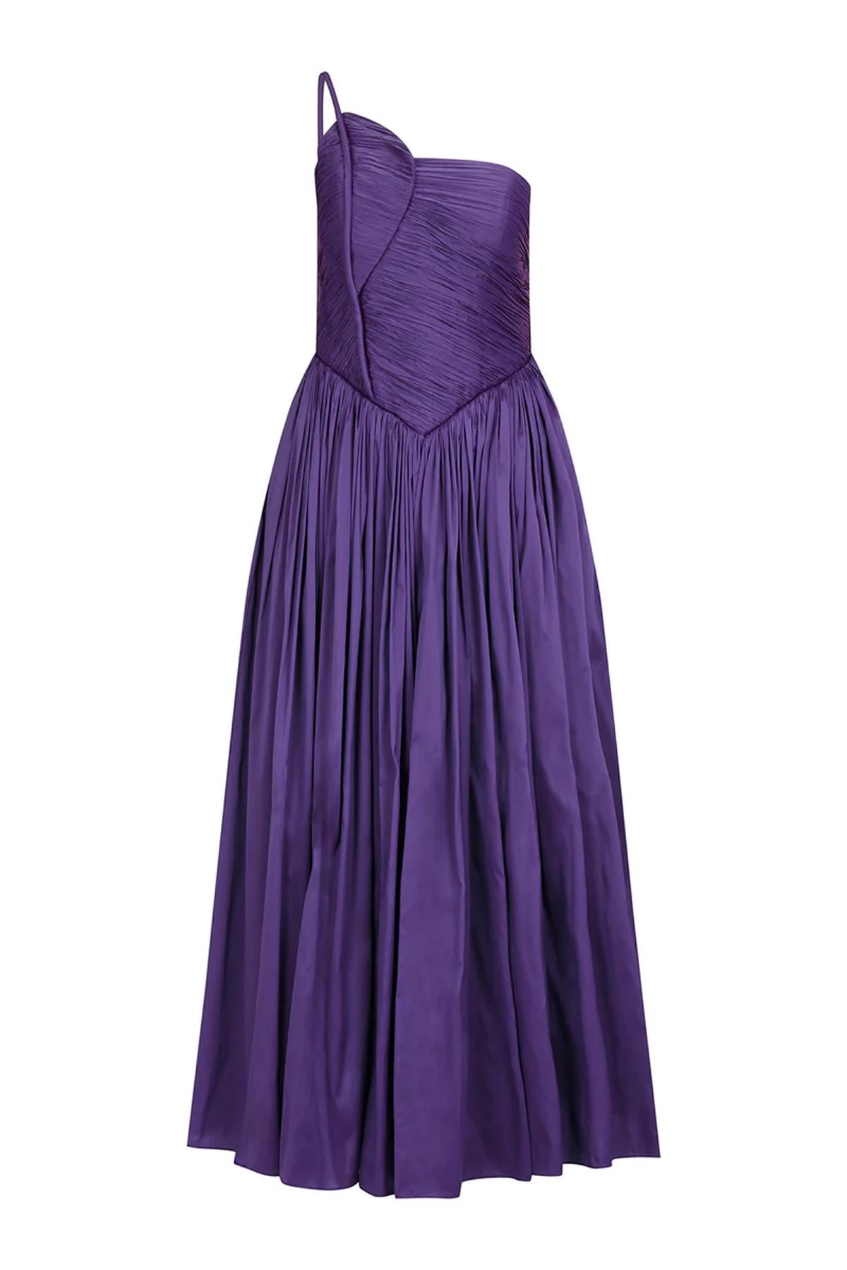 Drapeli Saten Tek Askılı Abiye Elbise