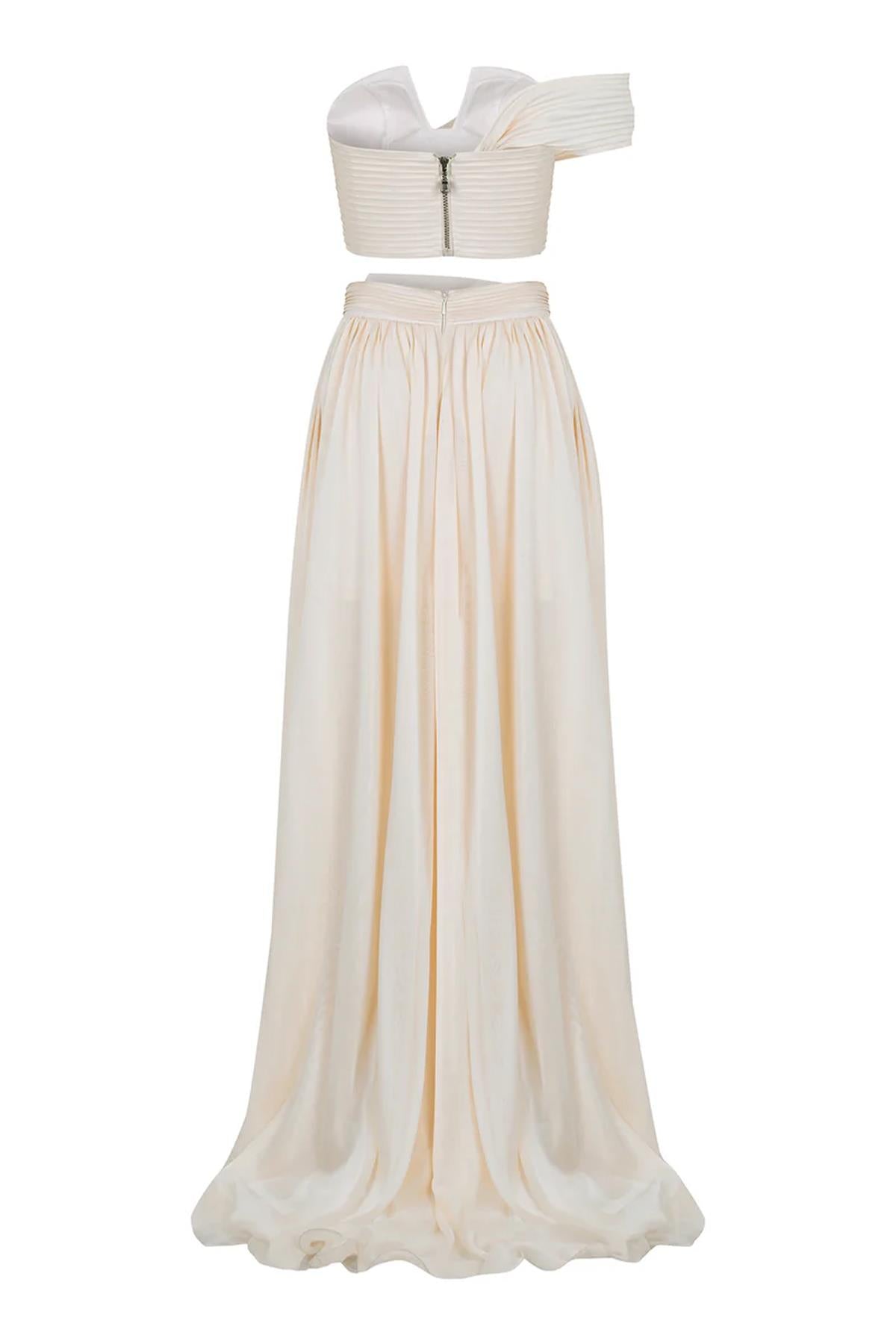 Drapeli Yırtmaç Detaylı Crop Etek Takım