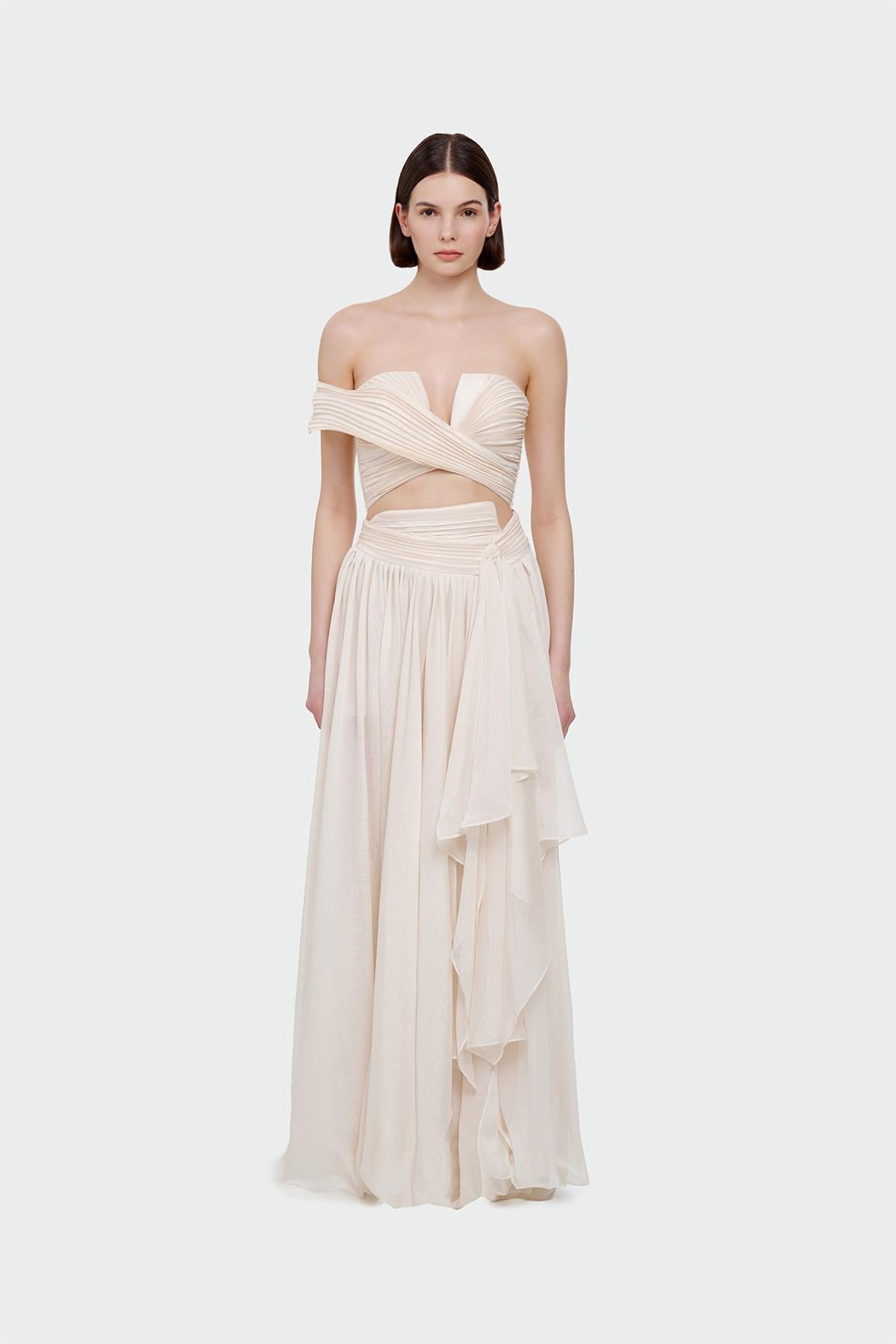 Draped Slit Detailed Crop Skirt Set
