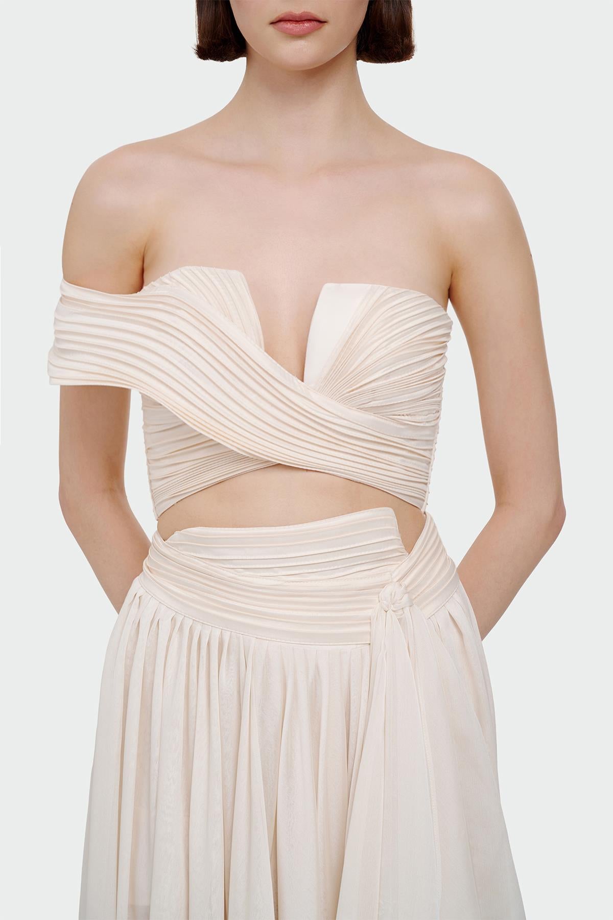 Draped Slit Detailed Crop Skirt Set