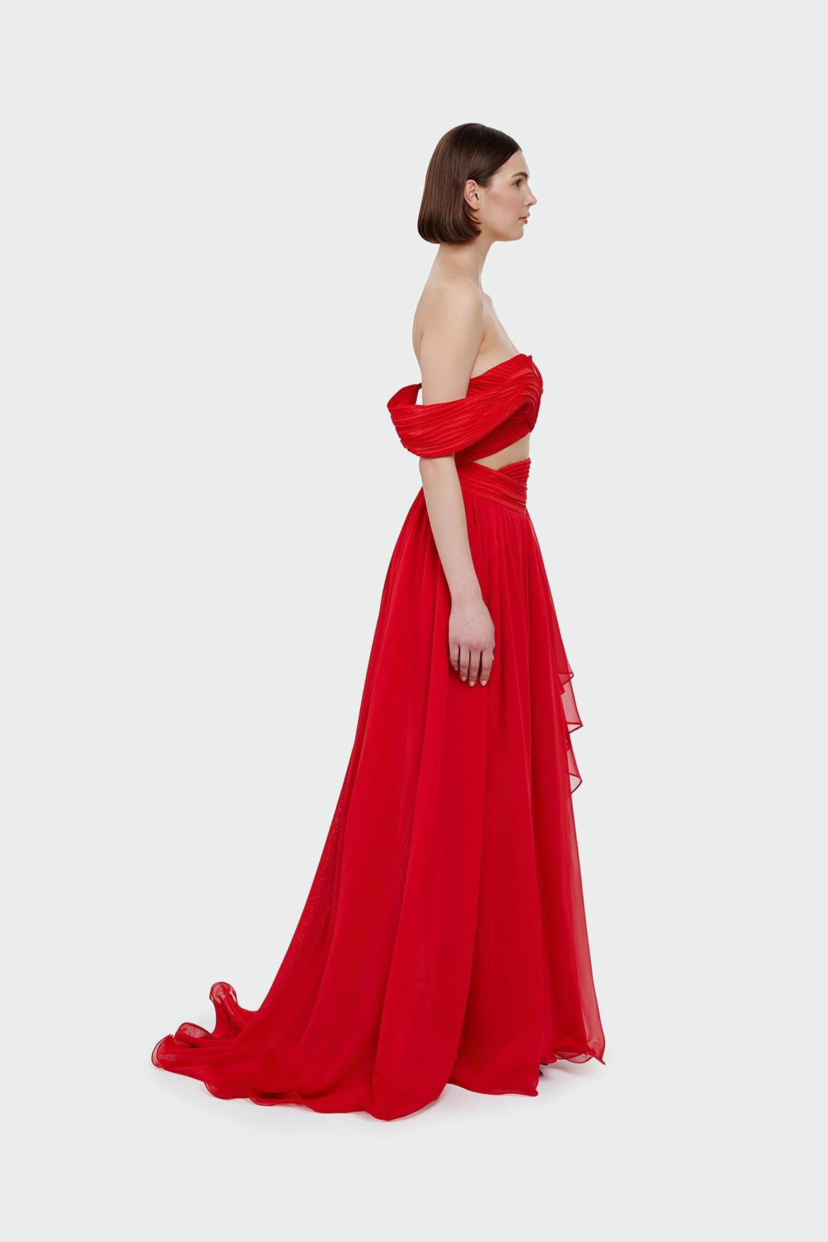 Draped Slit Detailed Crop Skirt Set