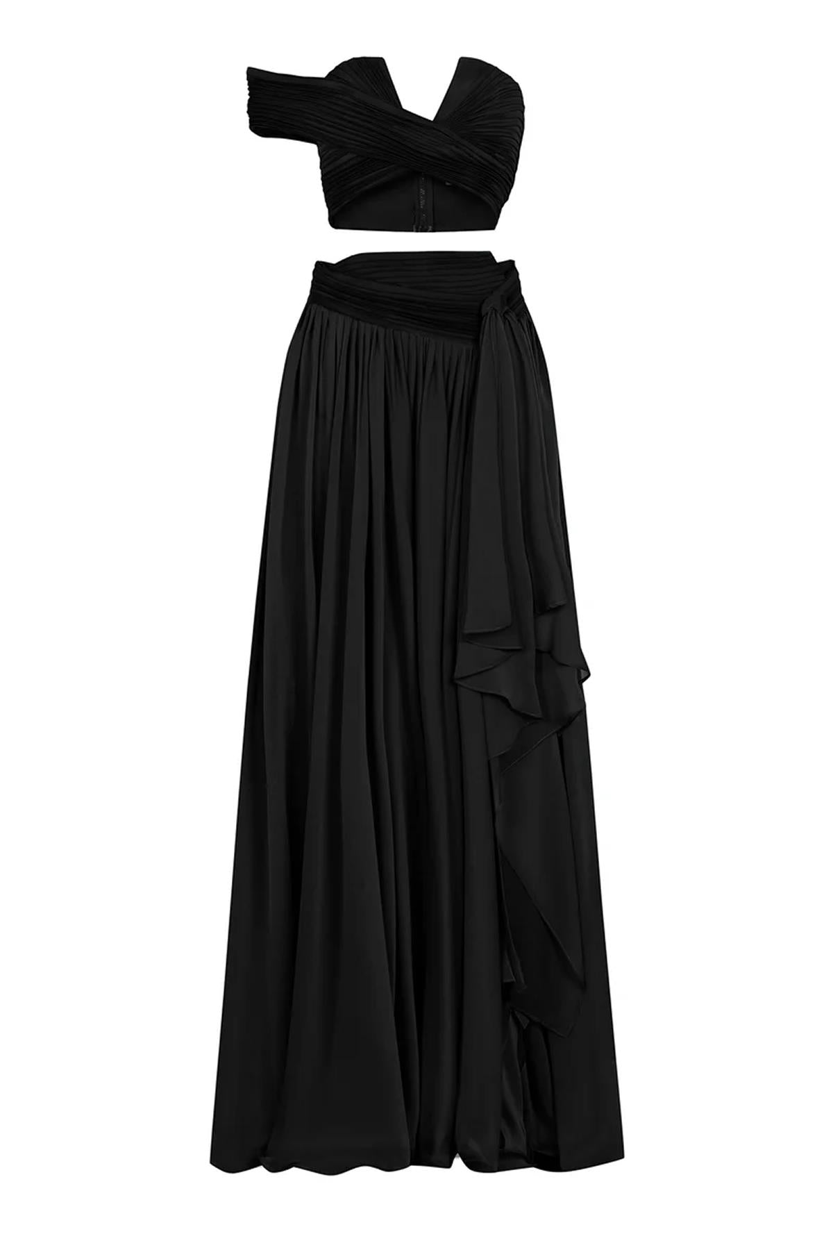Draped Slit Detailed Crop Skirt Set