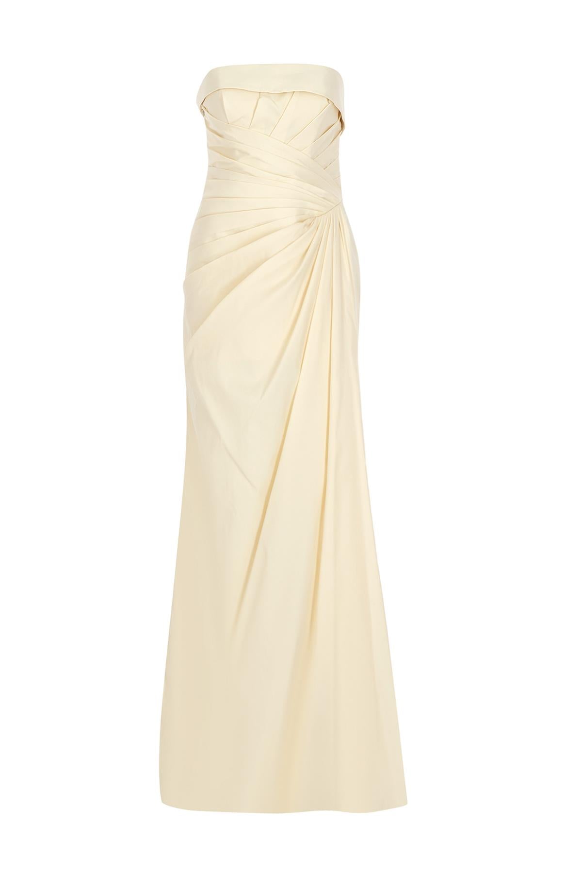 فستان سهرة طويل بدون حمالات بفتحة جانبية