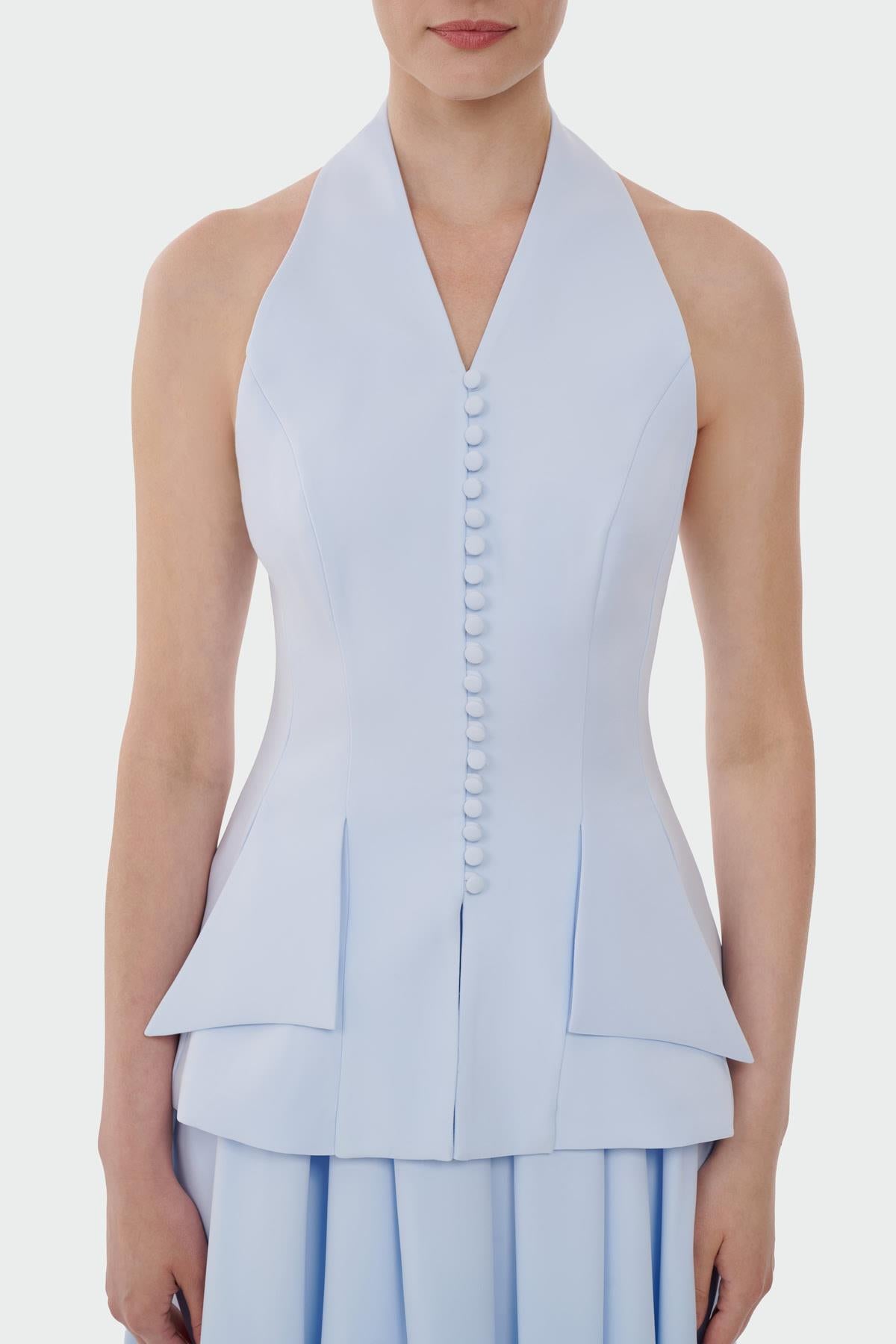 Button-Detailed Top and Flared Skirt Evening Set