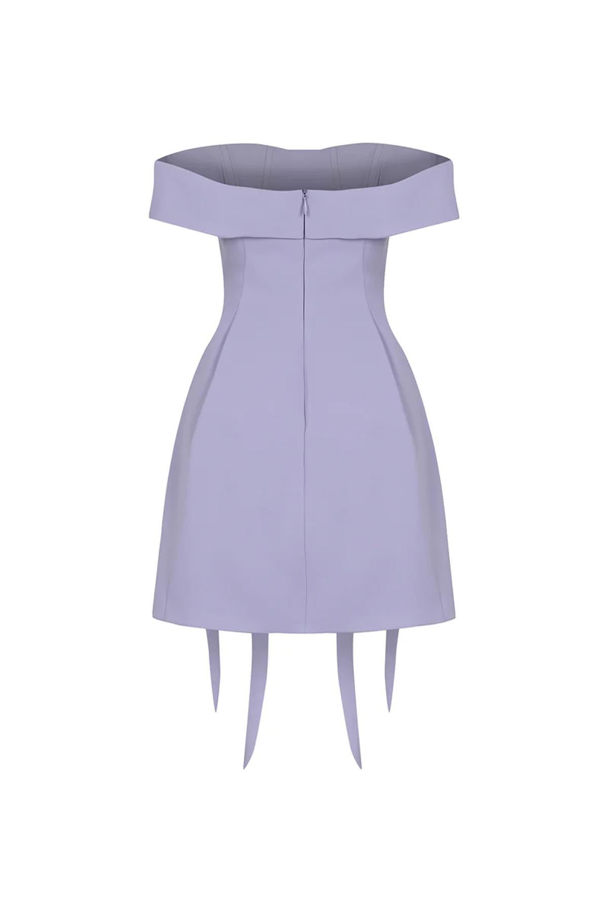 Düşük Omuz Volanlı Mini Abiye Elbise