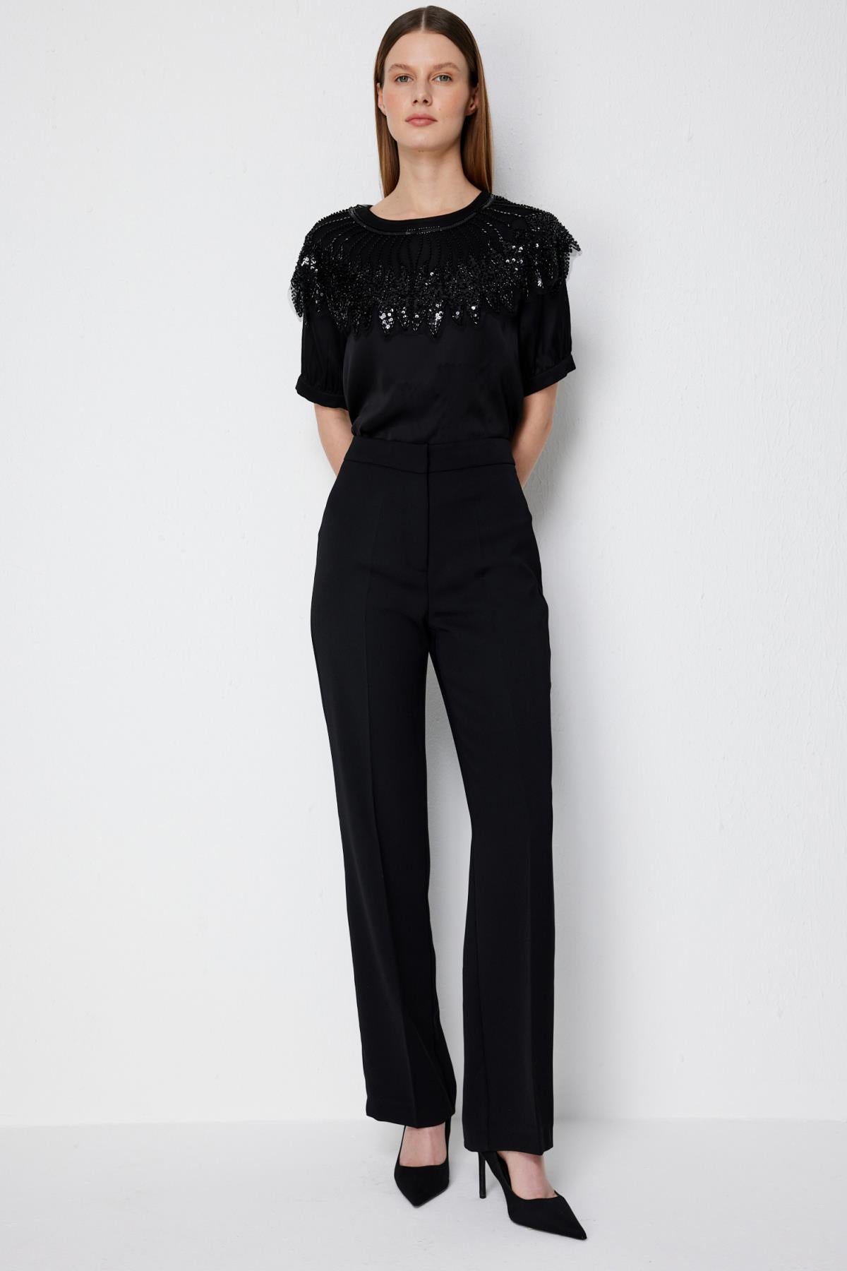 Yüksek Bel Boru Paça Pantolon