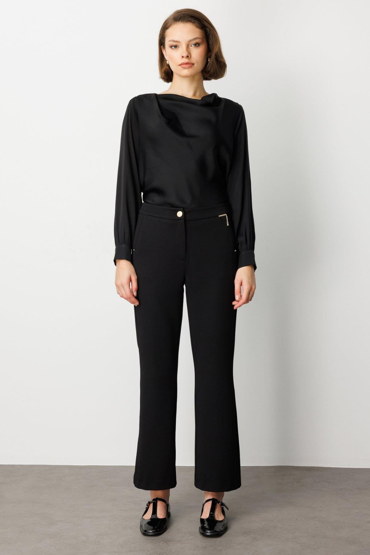 Wide Leg Trousers with Chain Accessories