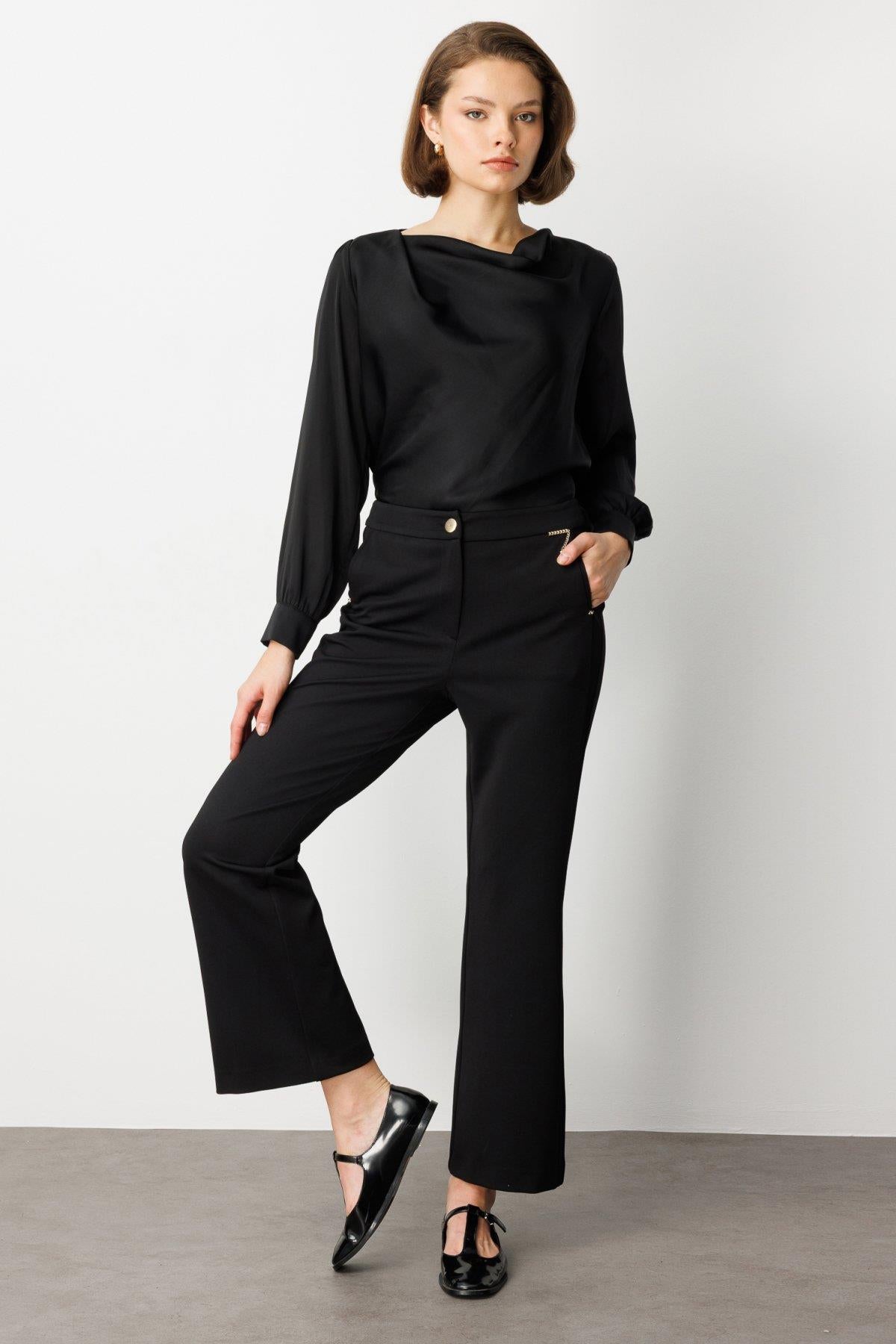 Wide Leg Trousers with Chain Accessories