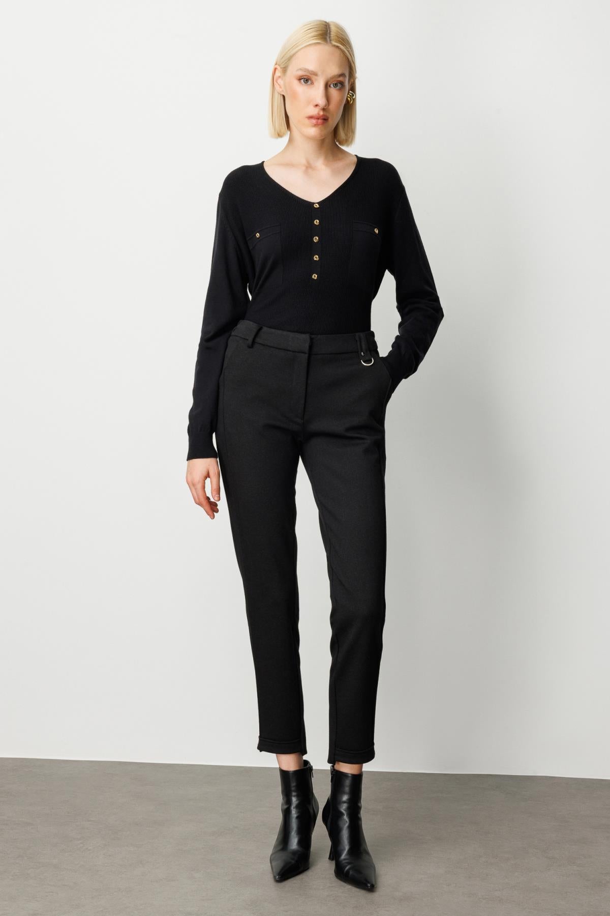 Beli Lastikli Simli Kumaş Pantolon