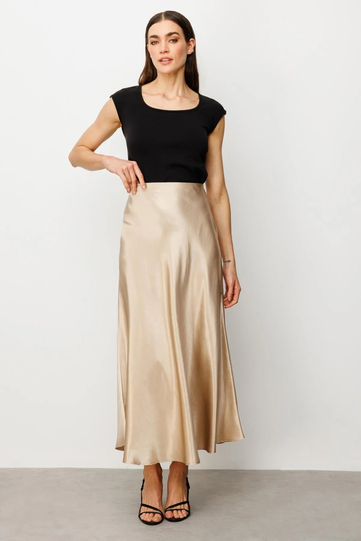 Long Flared Satin Skirt