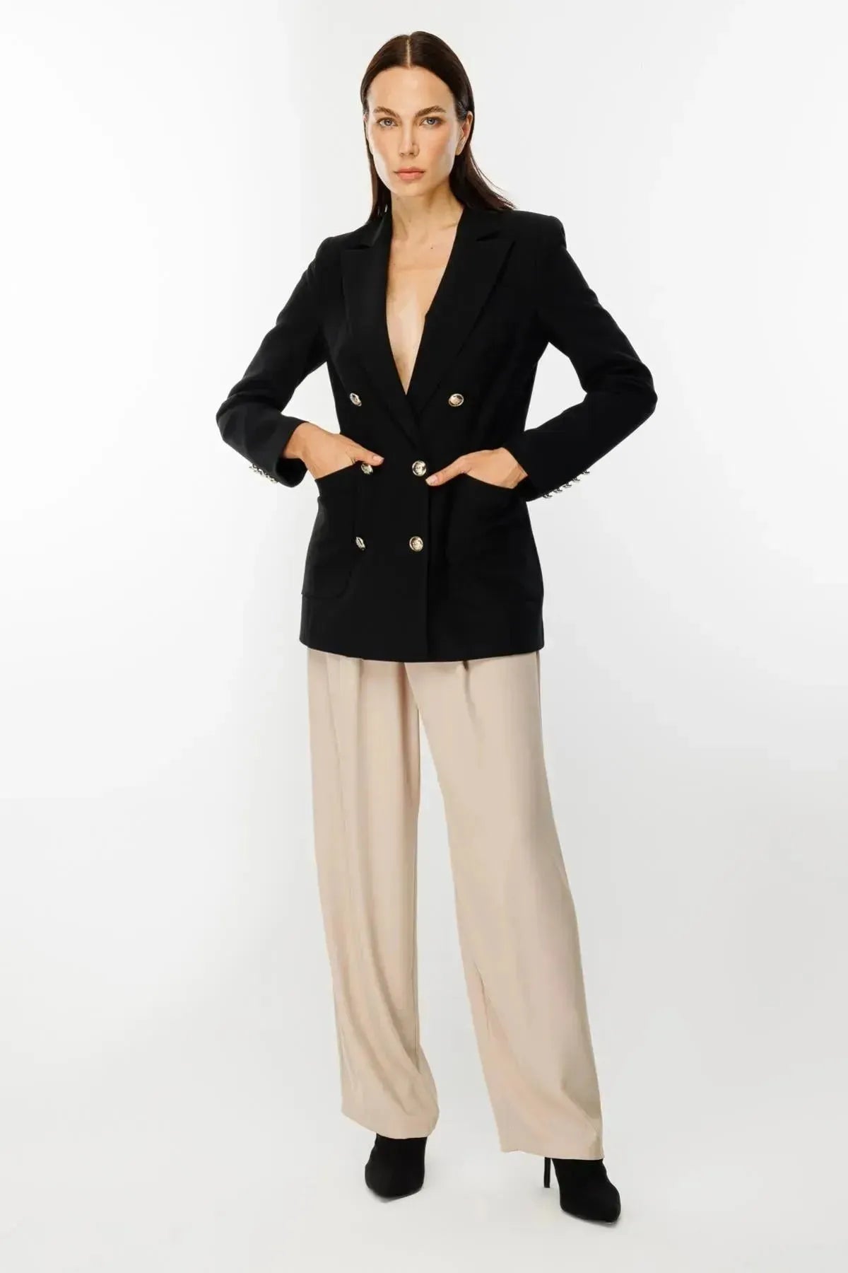 Embroidered Buttoned Pocket Jacket