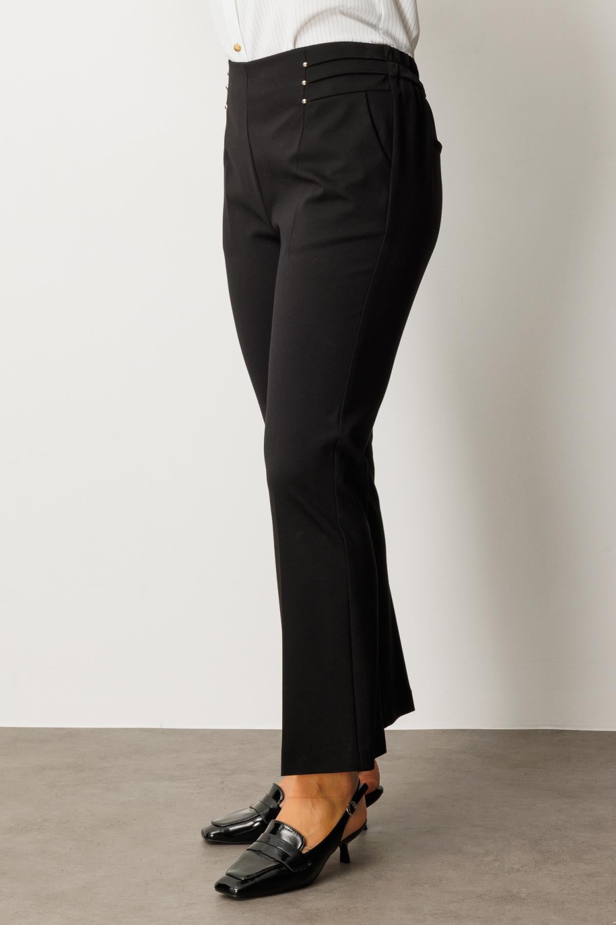 Elastic Waist Beaded Stud Detailed Plus Size Trousers