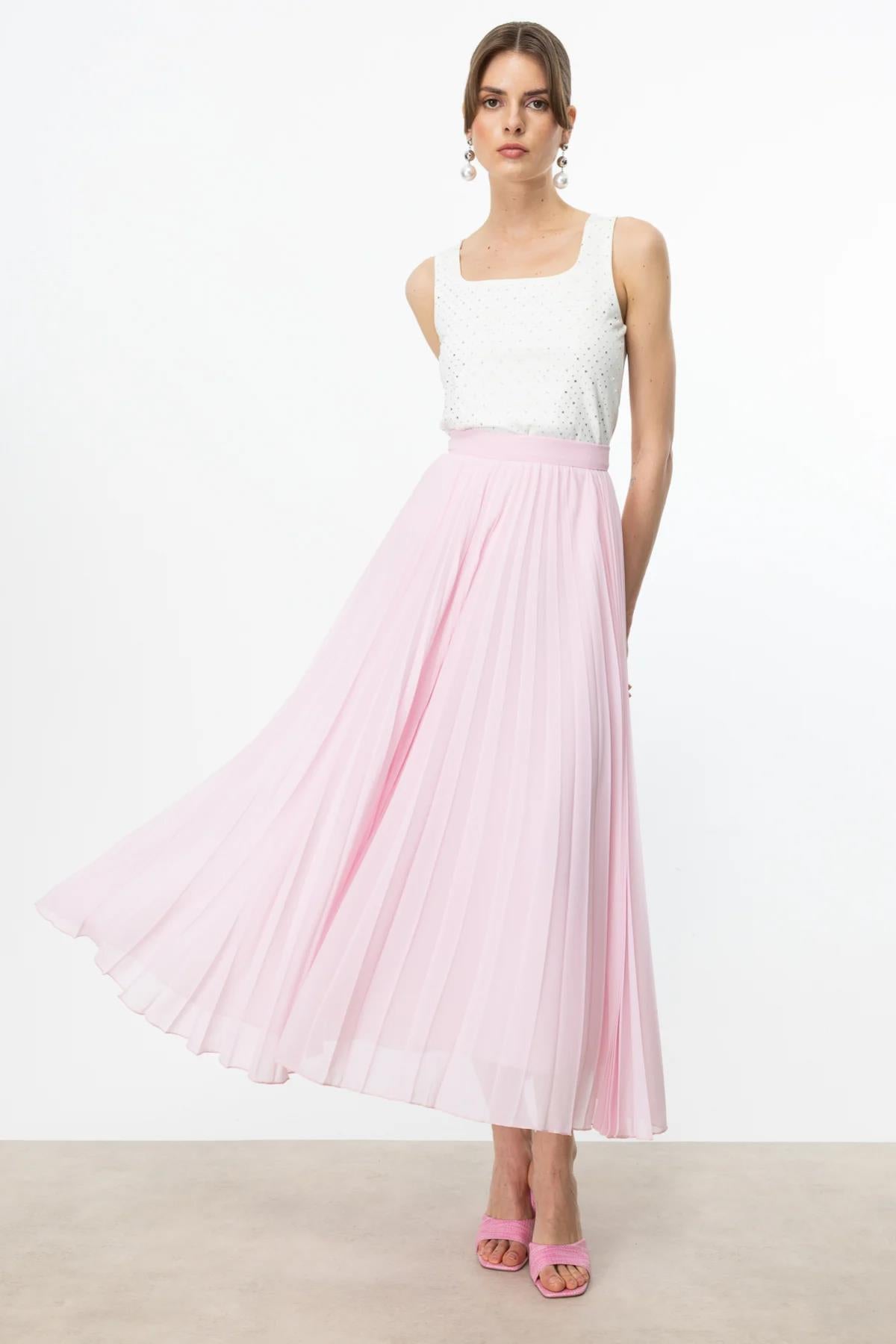 Pleated Tulle Maxi Skirt