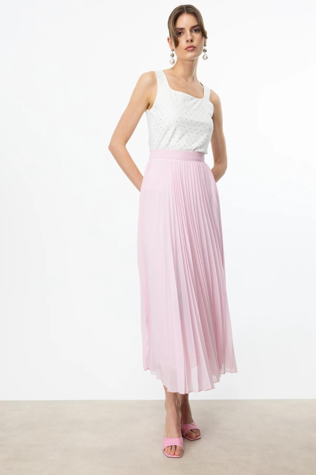 Pleated Tulle Maxi Skirt