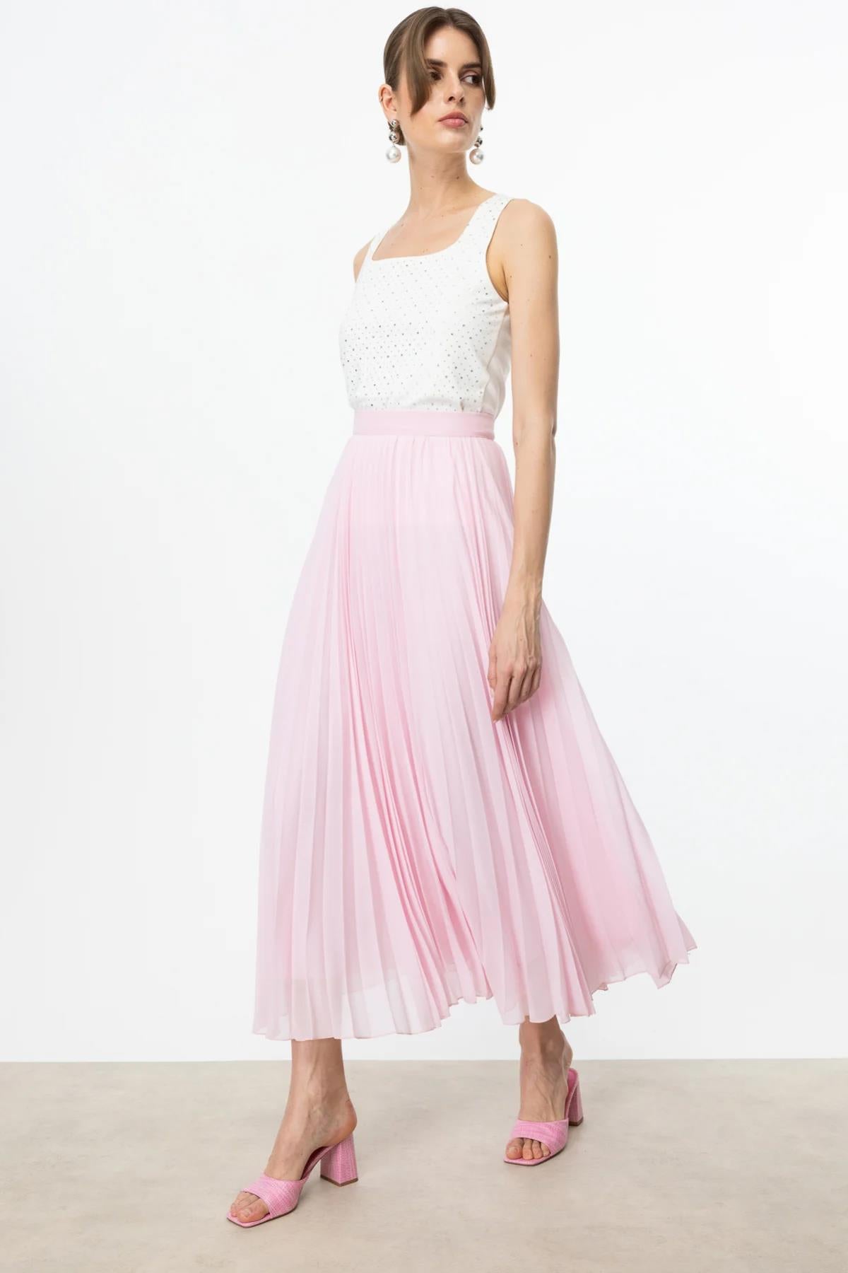 Pleated Tulle Maxi Skirt