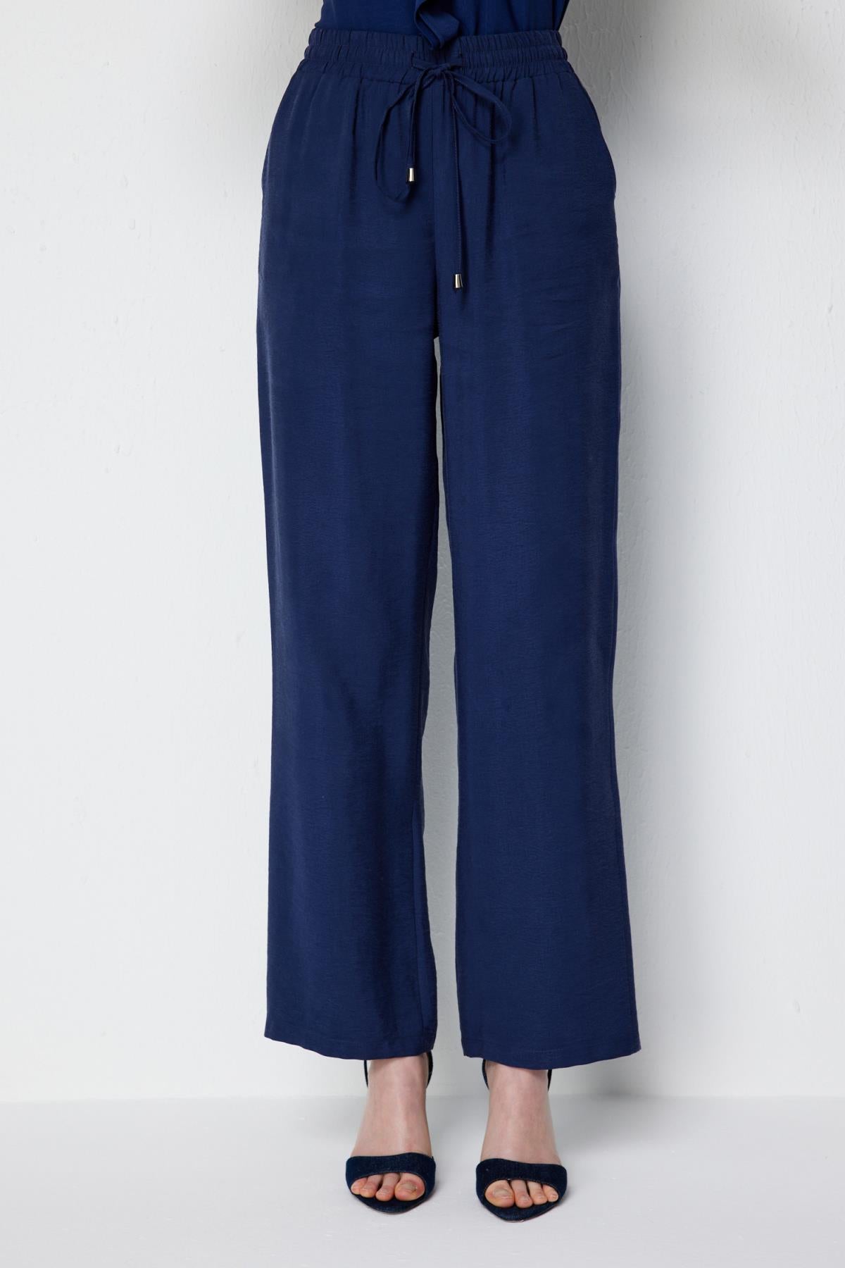 Beli Bağcıklı Bol Paça Pantolon