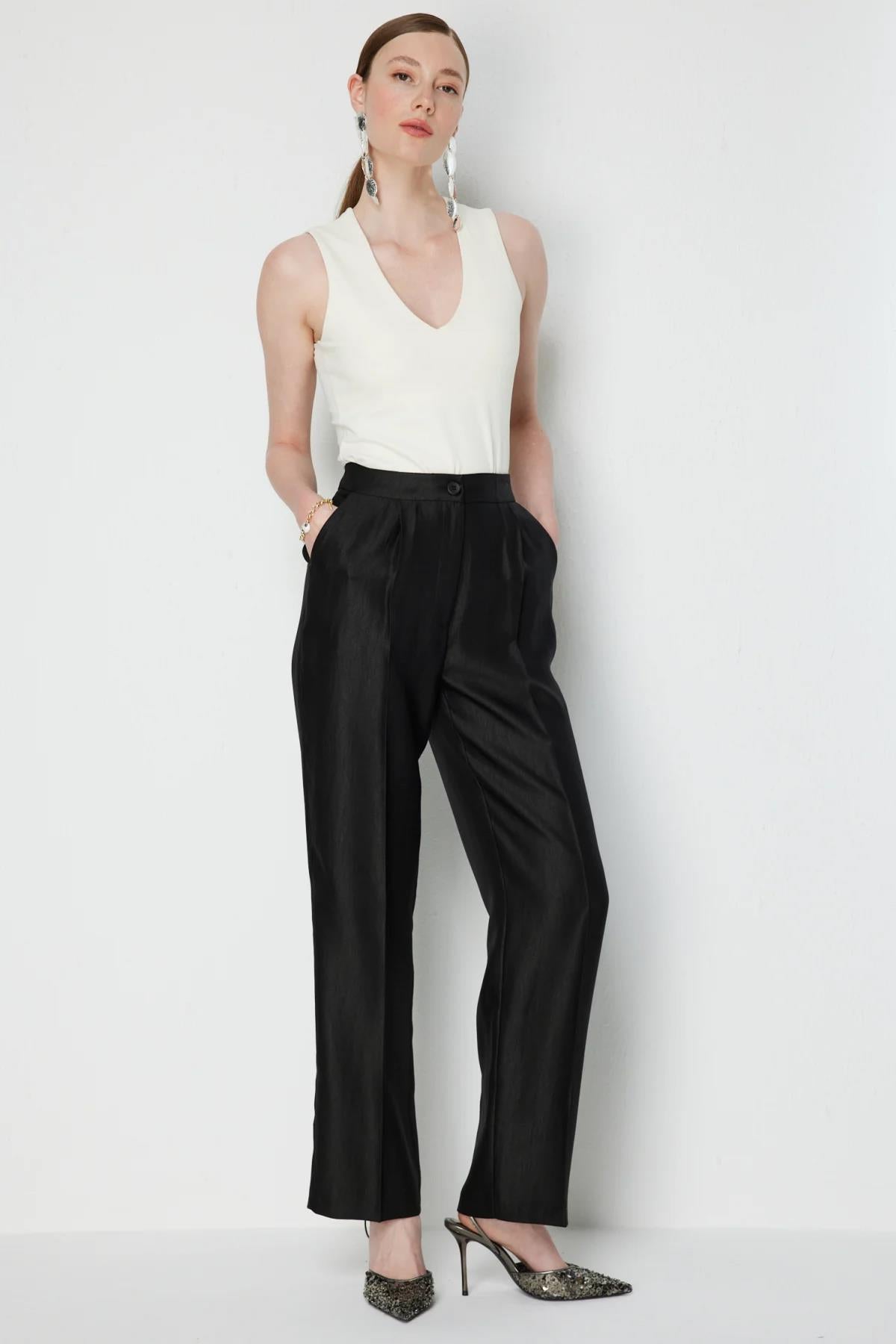 Yüksek Bel Parlak Pantolon