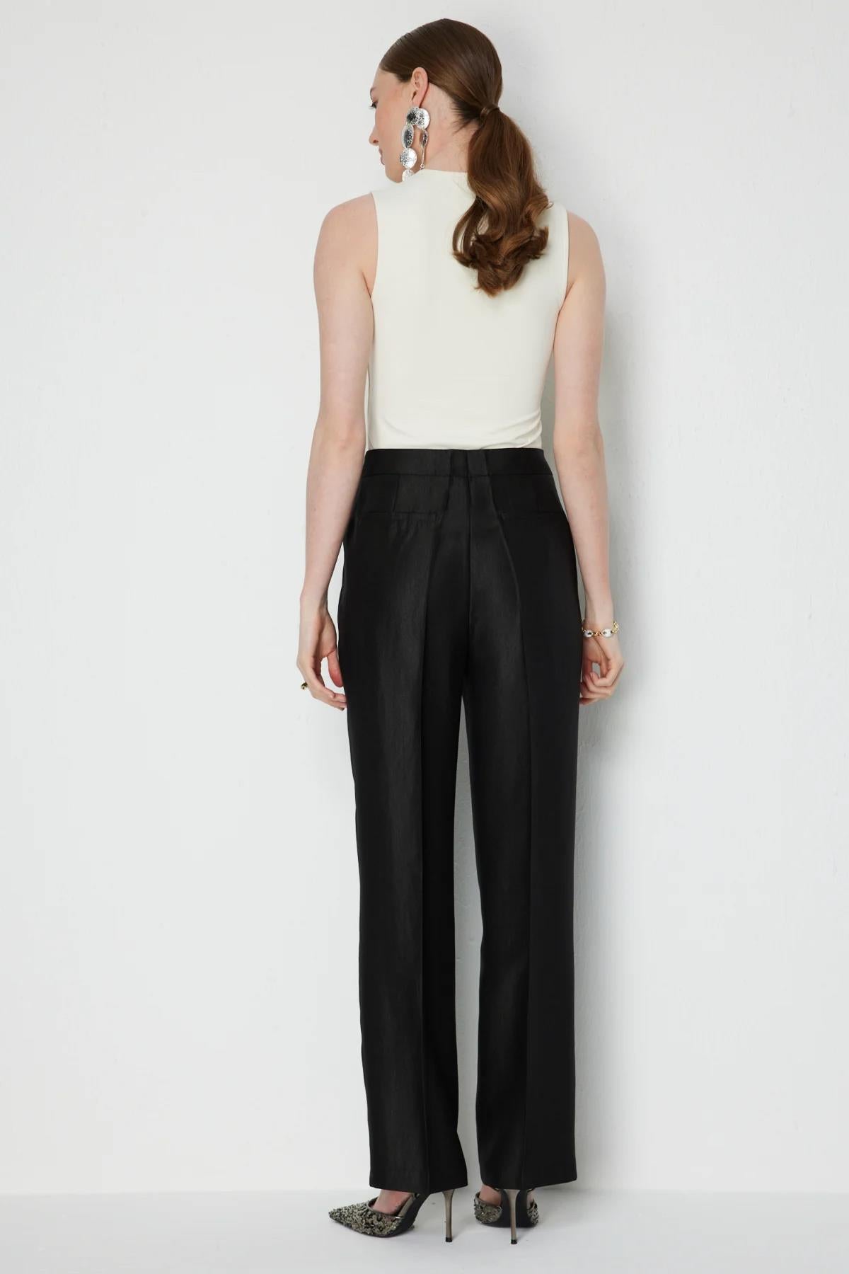 Yüksek Bel Parlak Pantolon