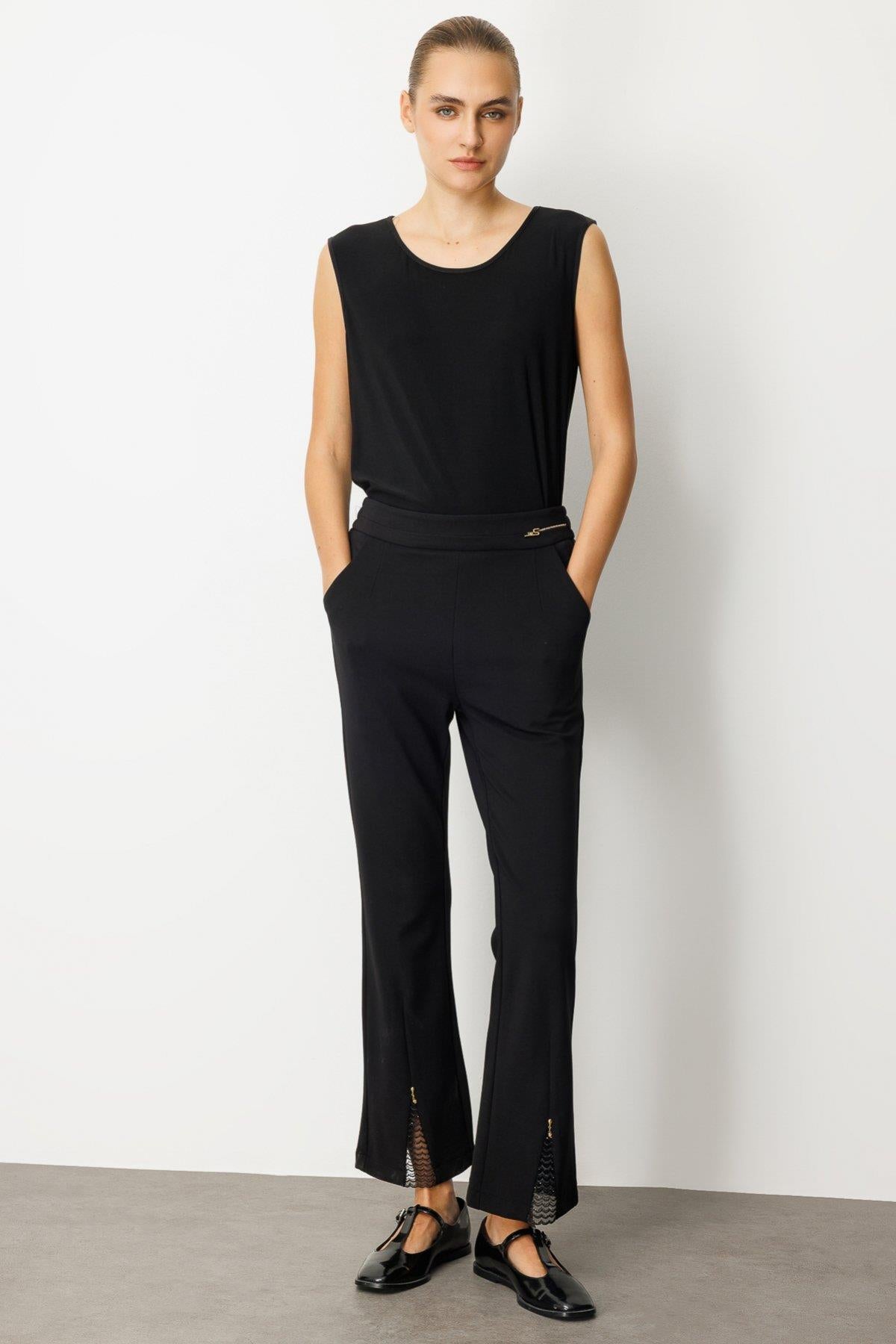 Trousers with Stone Detail and Metal Accessories on the Legs