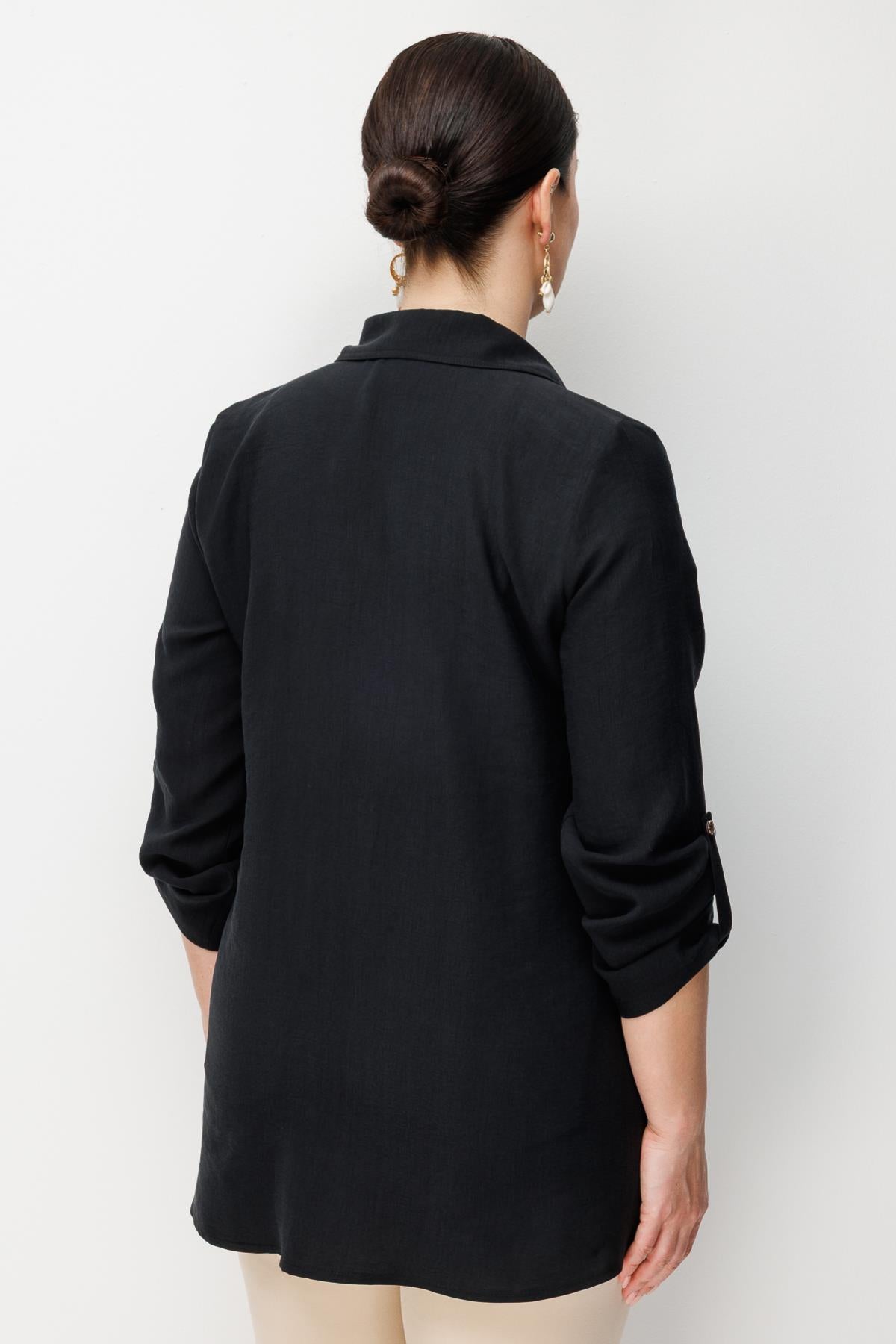 Plus Size Tunic with Button Front and Decorative Pockets