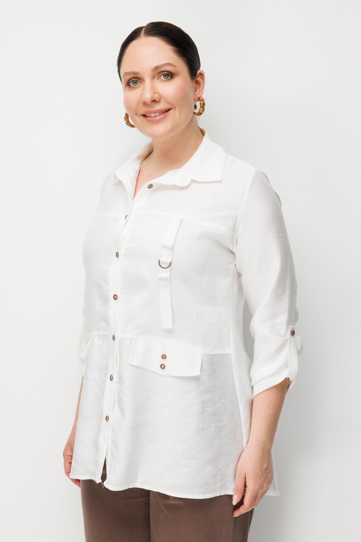 Plus Size Tunic with Button Front and Decorative Pockets