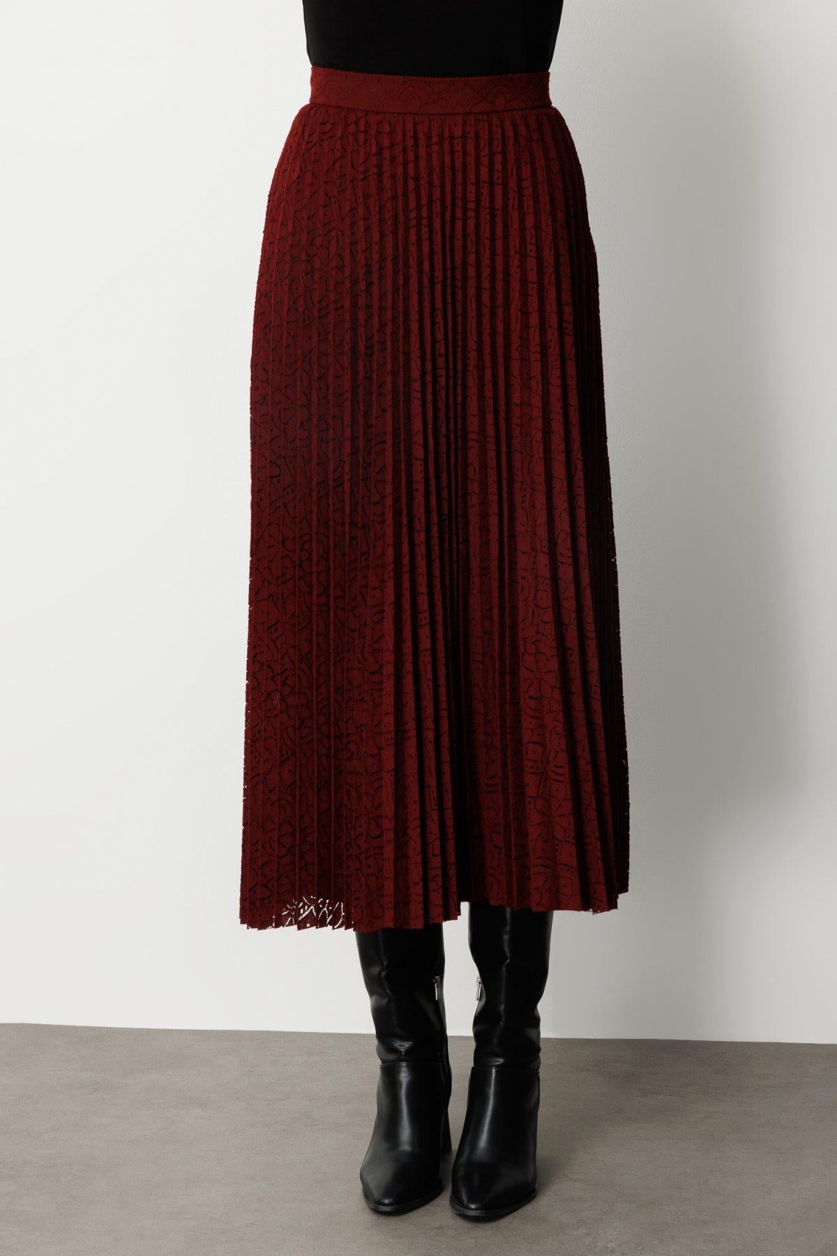 Guipure Pleated Midi Skirt