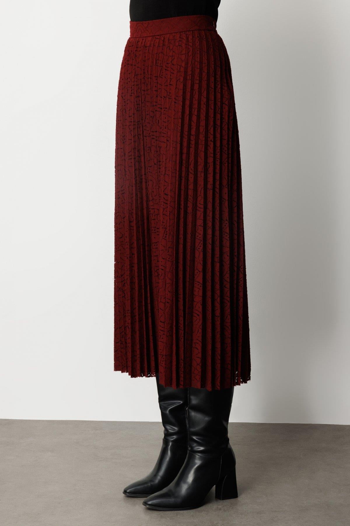 Guipure Pleated Midi Skirt