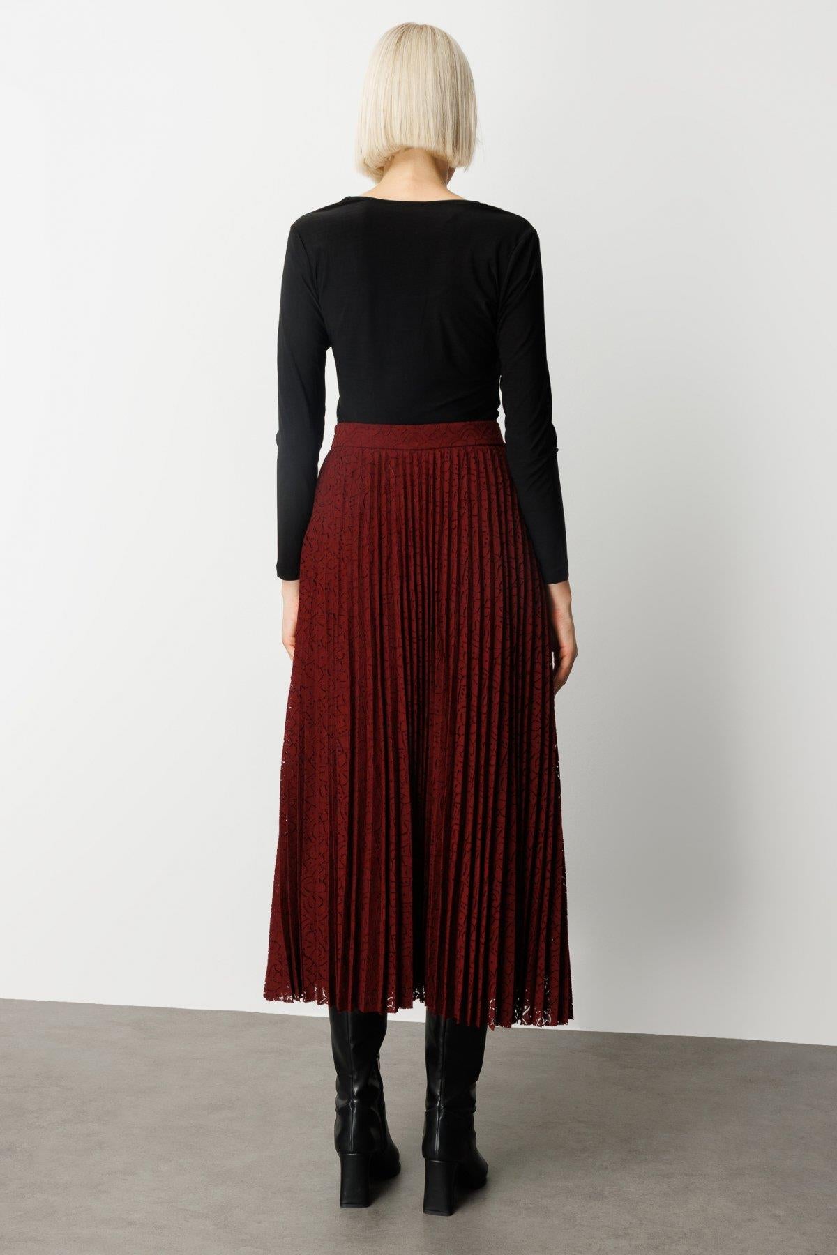 Guipure Pleated Midi Skirt