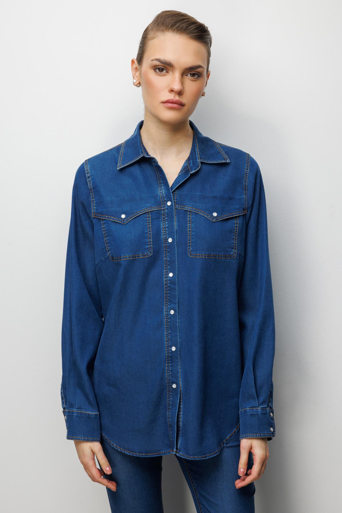 Shirt with Snap Button Pocket Detail