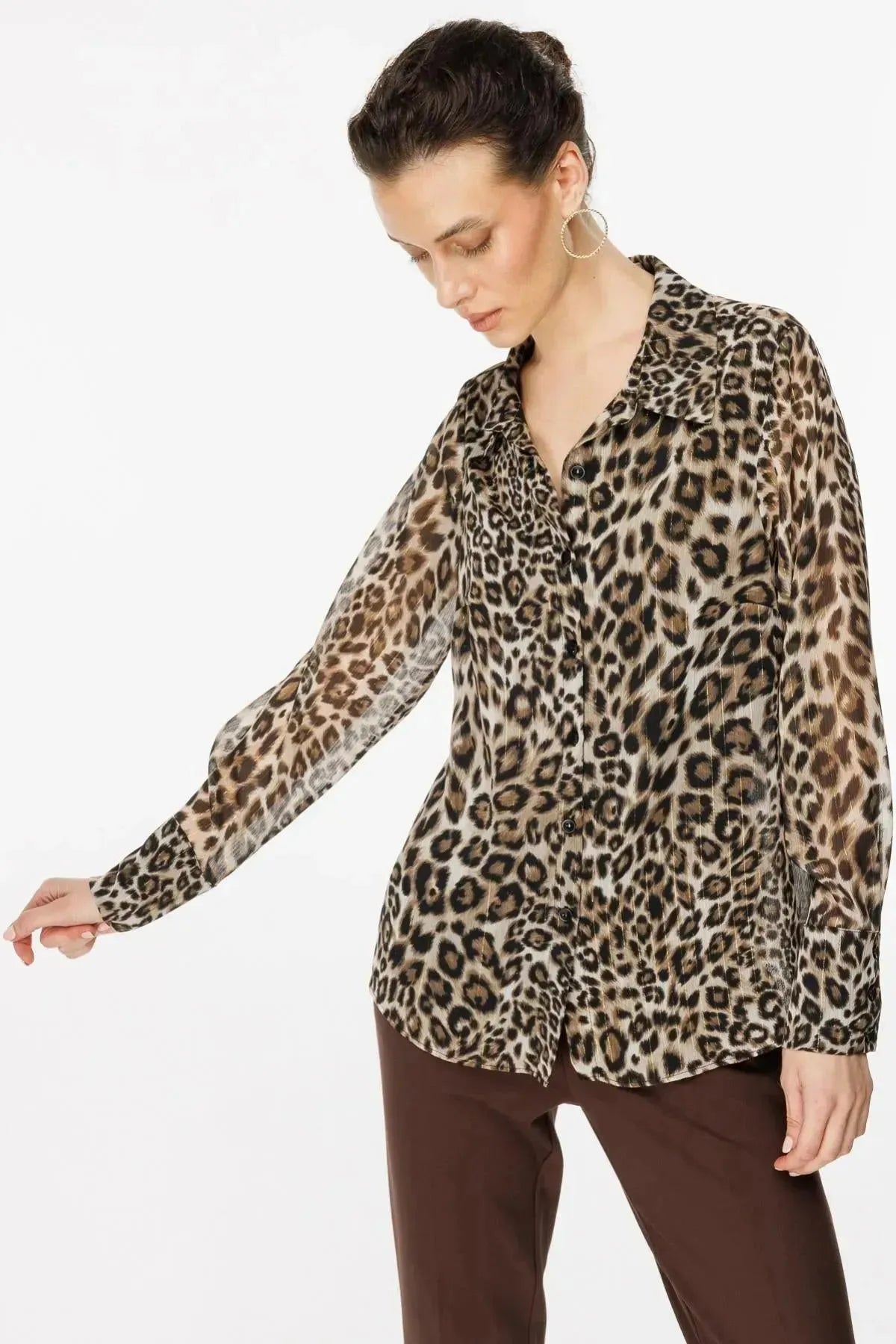 Leopar Desenli Şifon Bluz