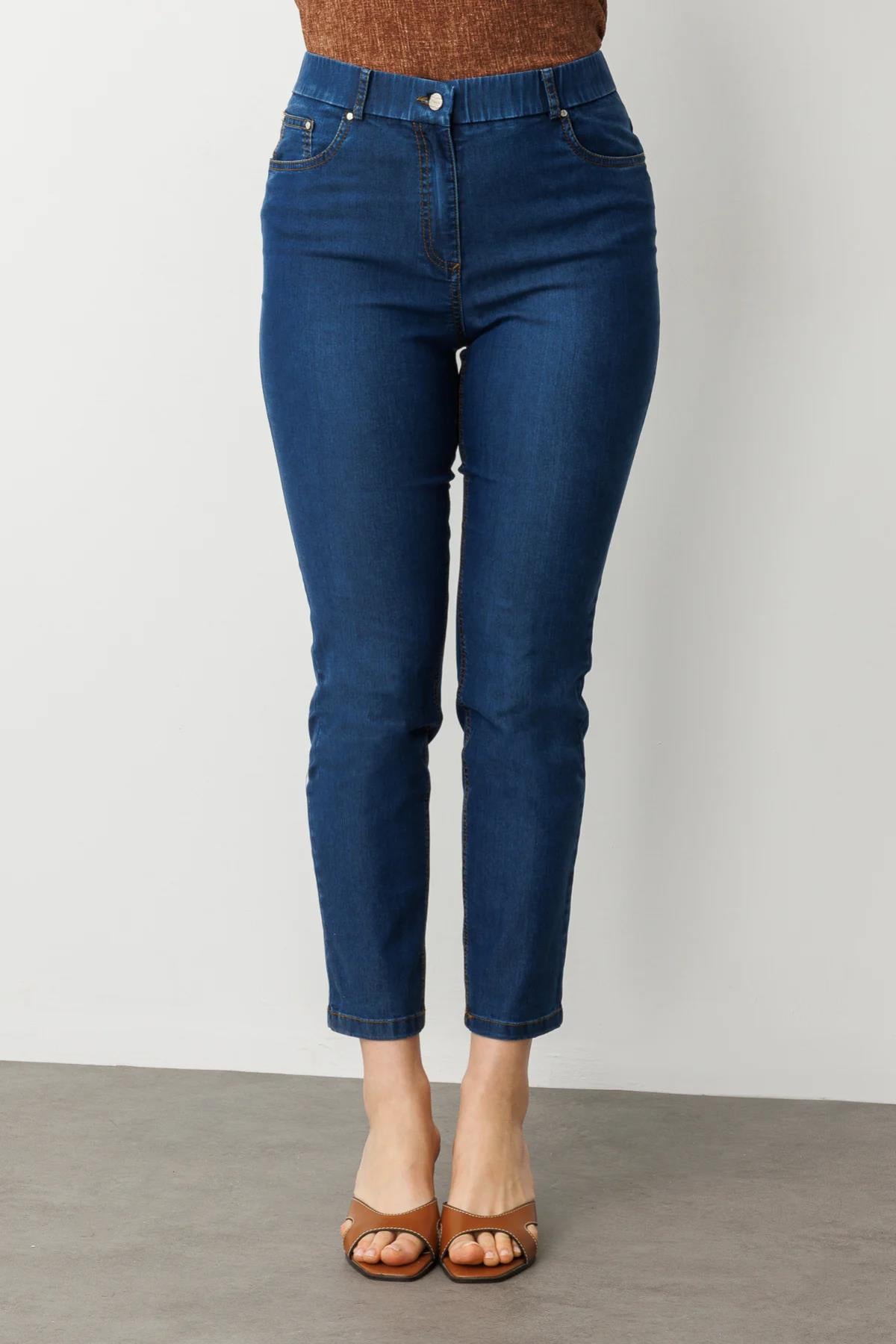 Beli Lastikli Dar Paça Büyük Beden Kot Pantolon